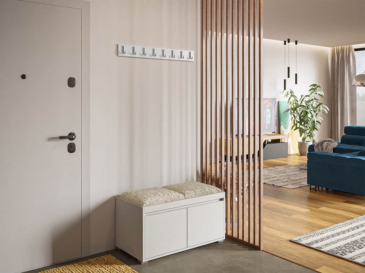 Meuble d'entrée Comfivo Pinus I (Blanc + Abriamo 03)