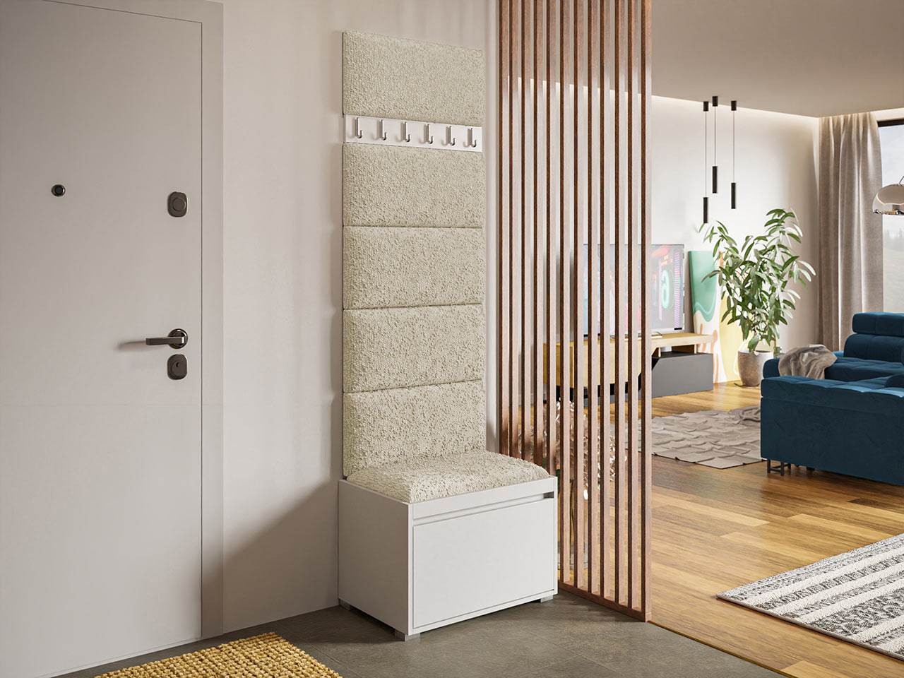 Meuble d'entrée Comfivo Pinus V (Blanc + Abriamo 03)