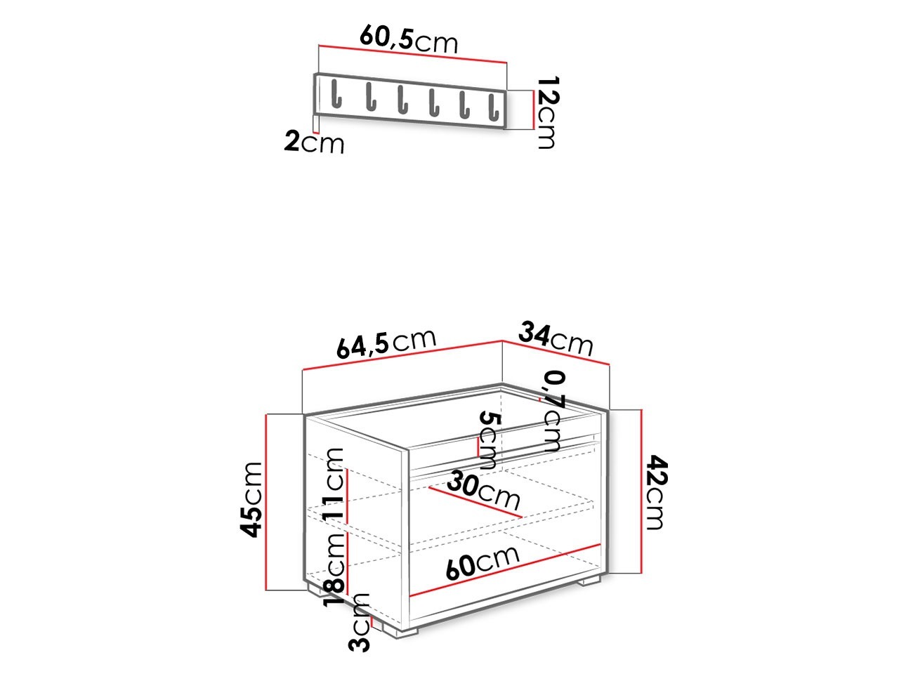 Meuble d'entrée Comfivo Pinus V (Blanc + Abriamo 03)