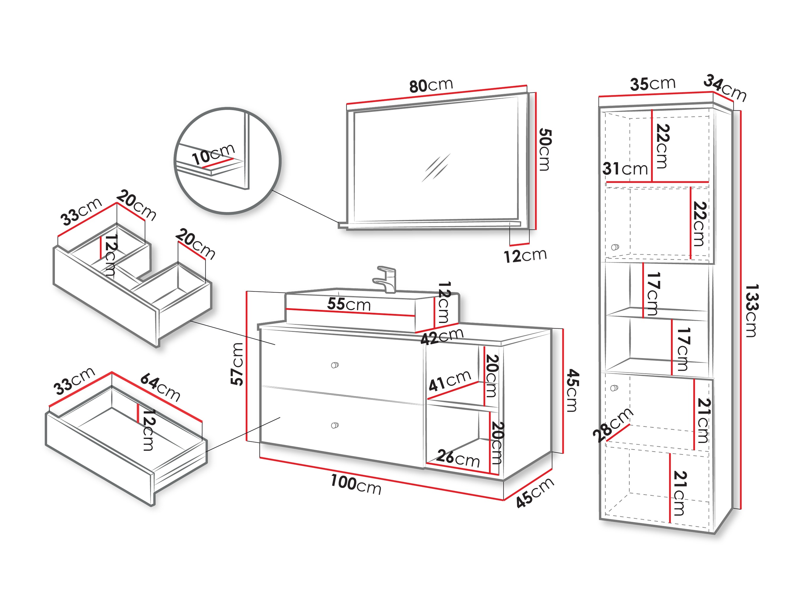 Ensemble de salle de bain Ophruvi 101 (Brun clair)