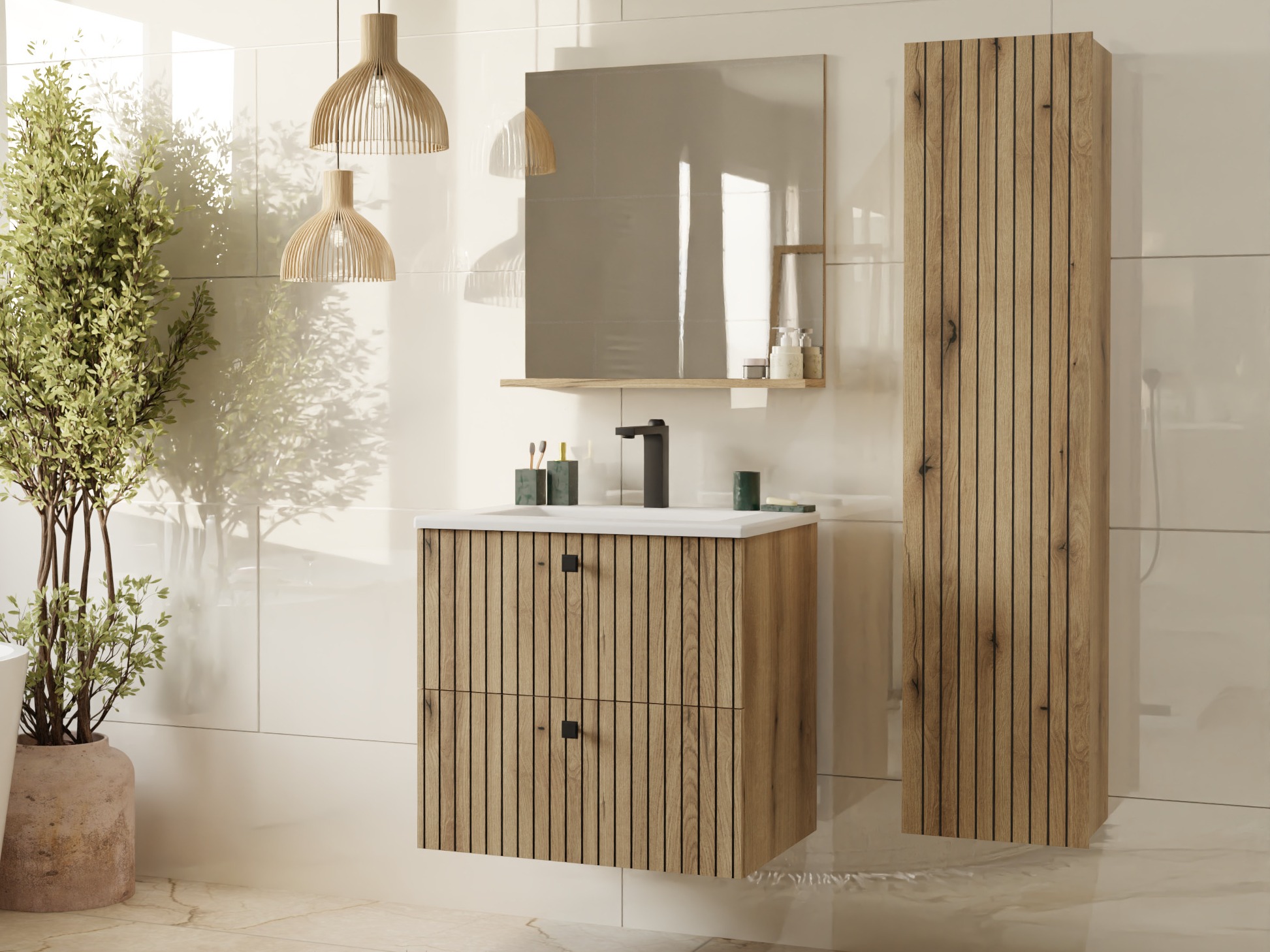 Armoire de salle de bains murale pour lavabo Mandeville 314 (Chêne)