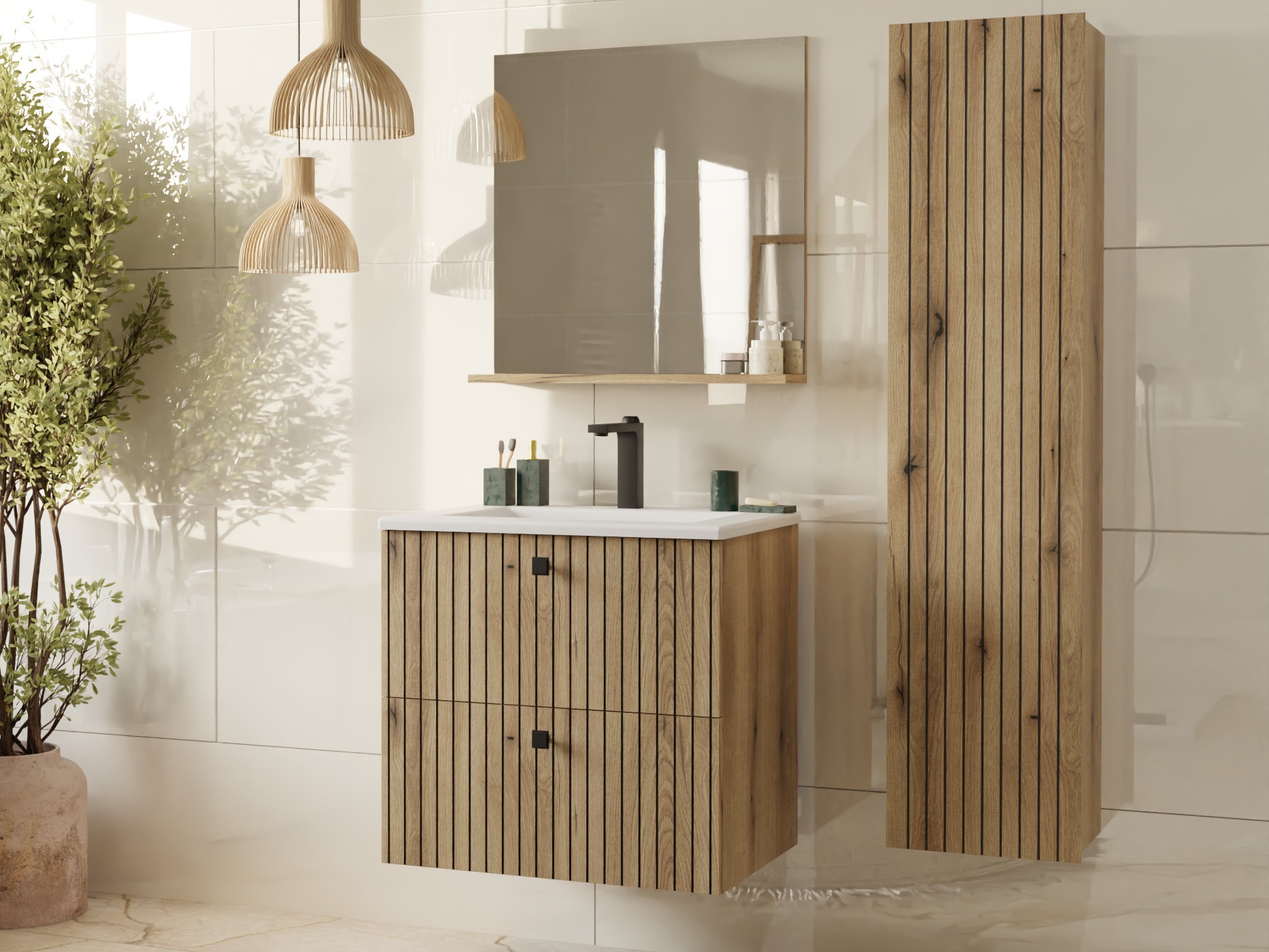 Armoire de salle de bains murale pour lavabo Mandeville 314 (Chêne)