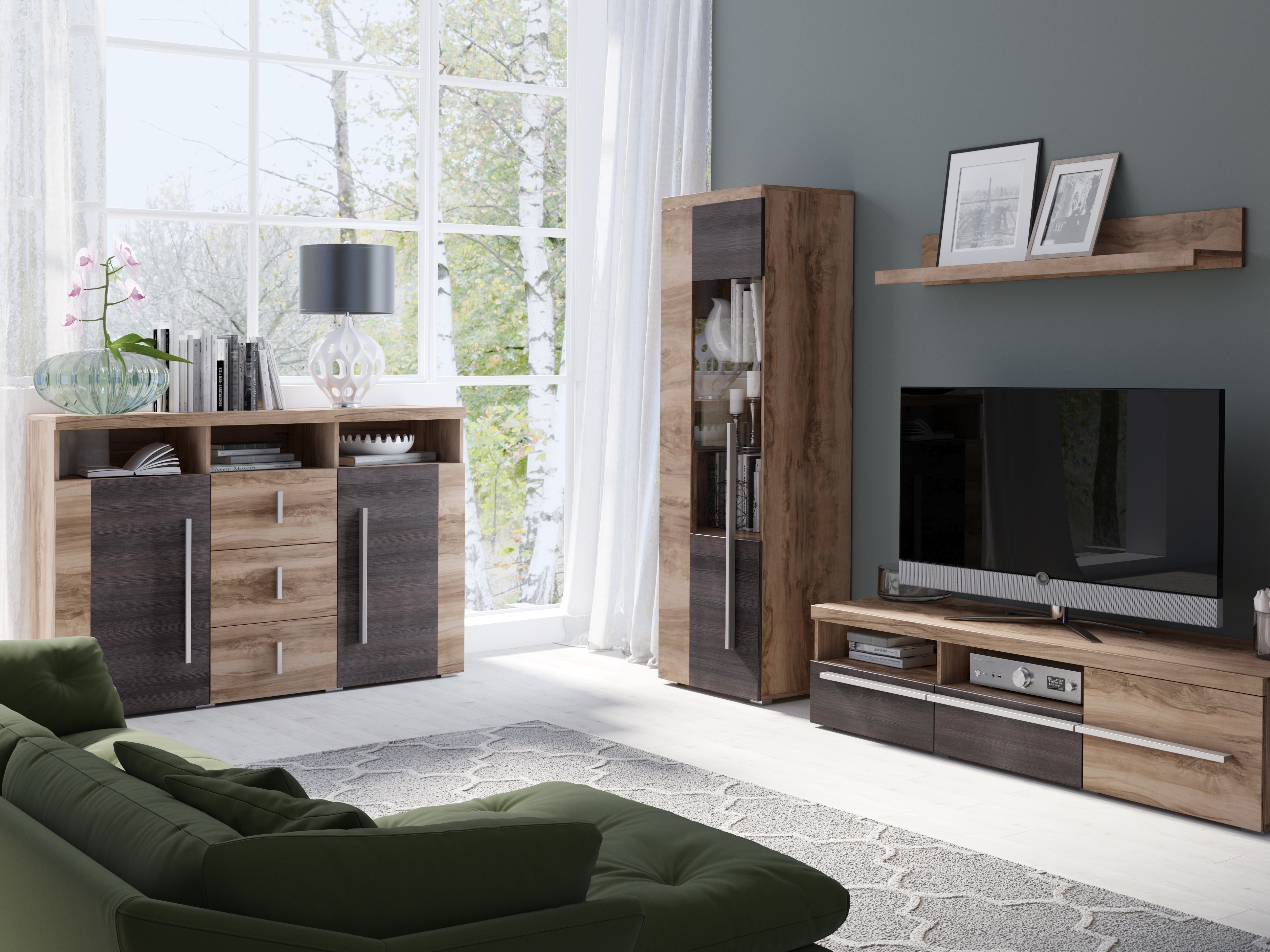 Commode Sorciro 100 (Noix + Chêne foncé)