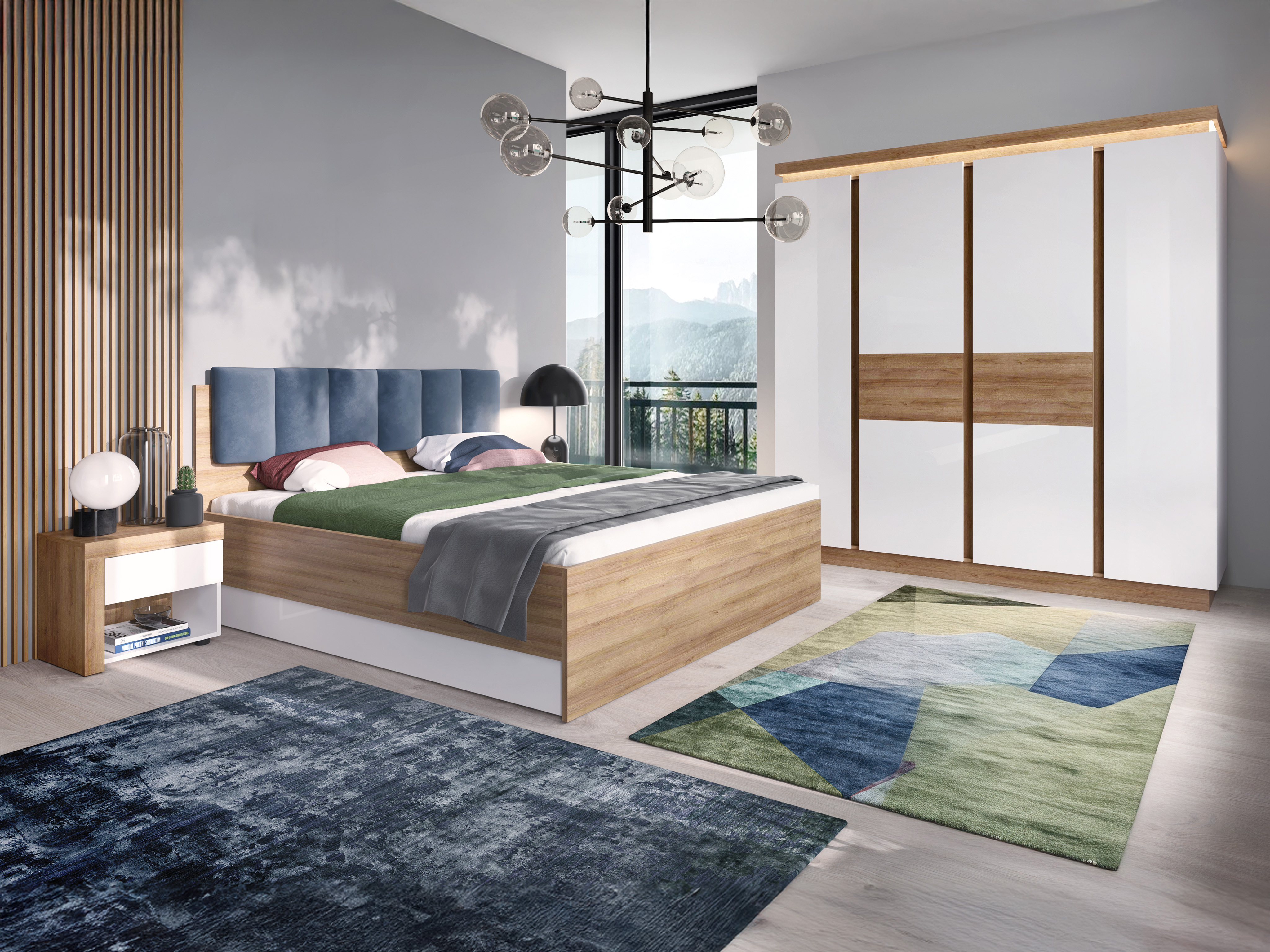 Ensemble de chambre Feldeli 122 (Riviera chêne + Blanc brillant)