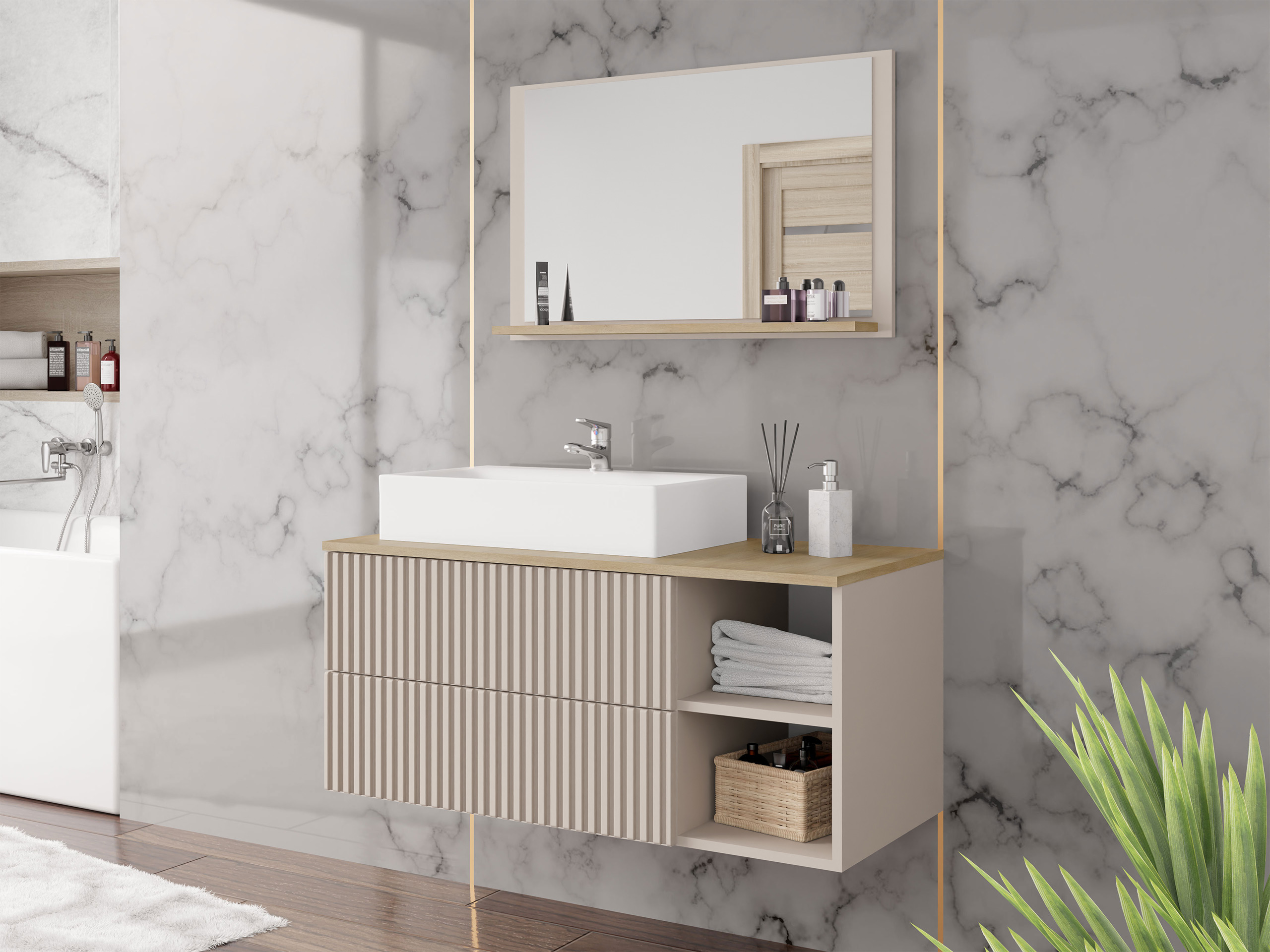 Ensemble de salle de bain Nauta (Cachemire + Chêne)