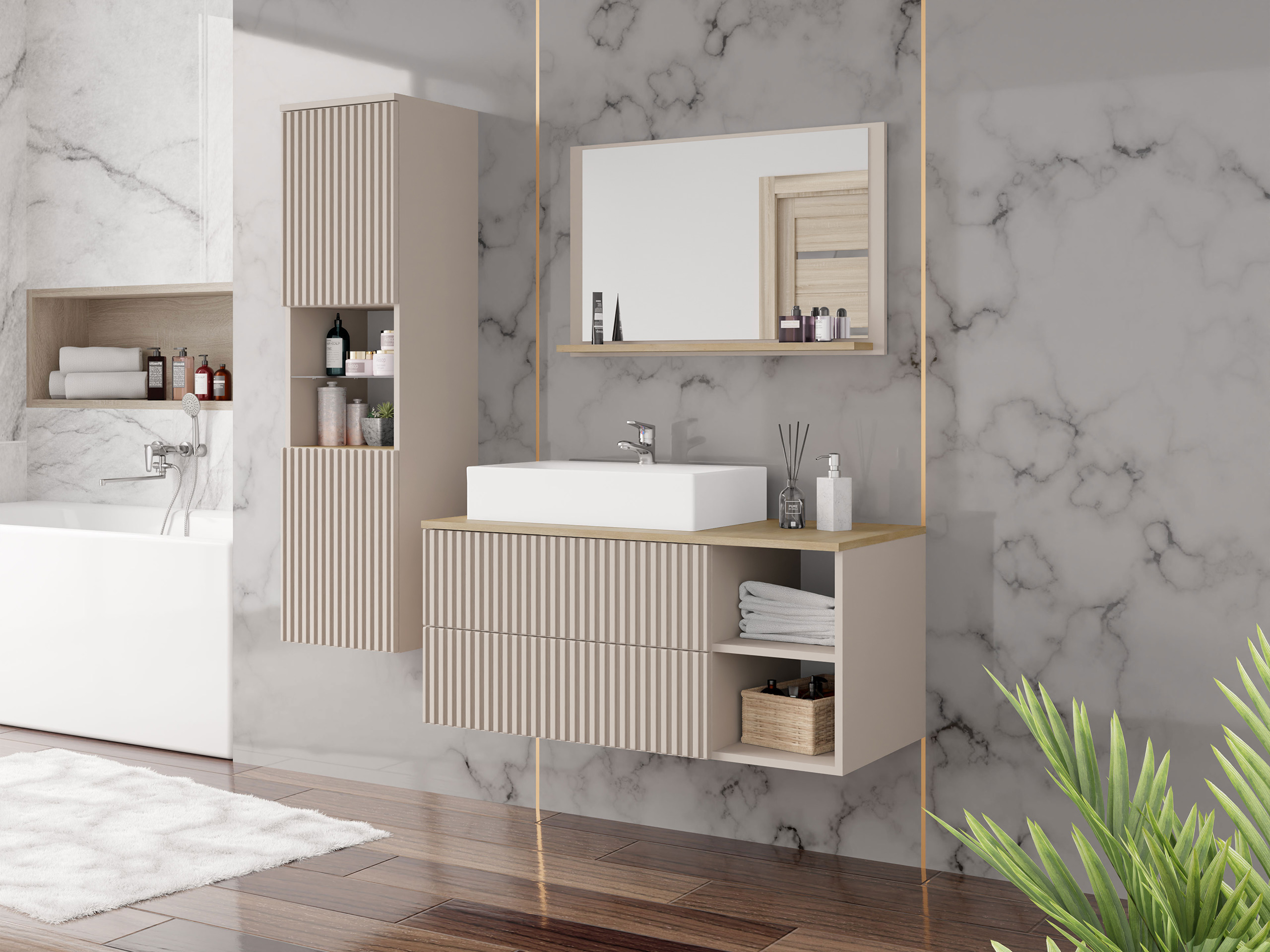 Ensemble de salle de bain Nauta I (Cachemire + Chêne Cremona)