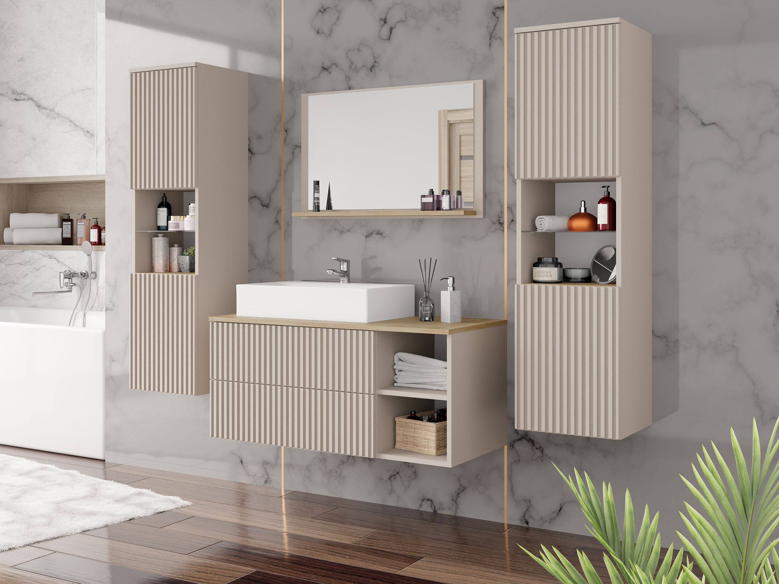 Ensemble de salle de bain Nauta II (Cachemire + Chêne)