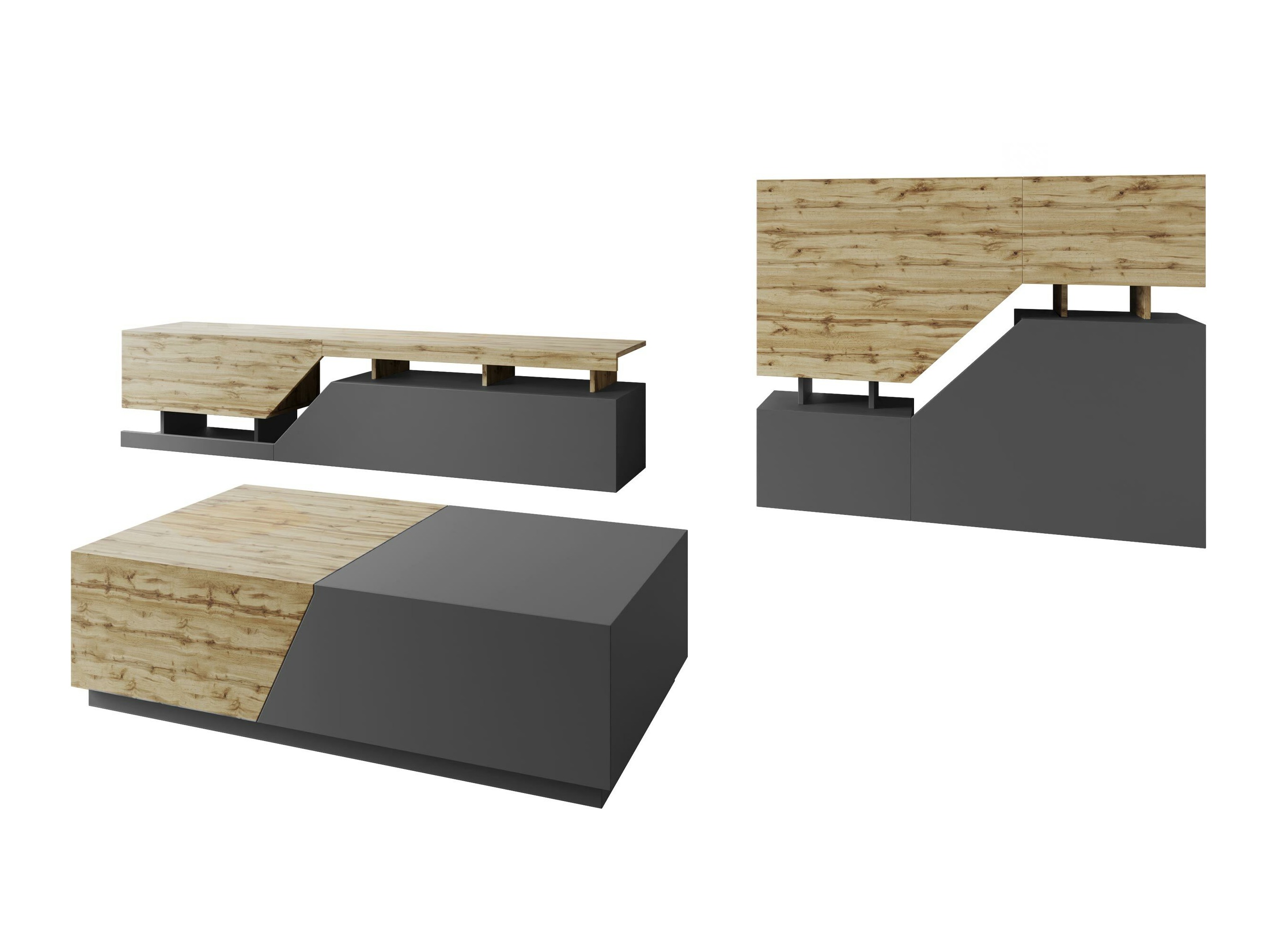 Ensemble de salon Comfivo Daldune II (Anthracite + Chêne wotan)
