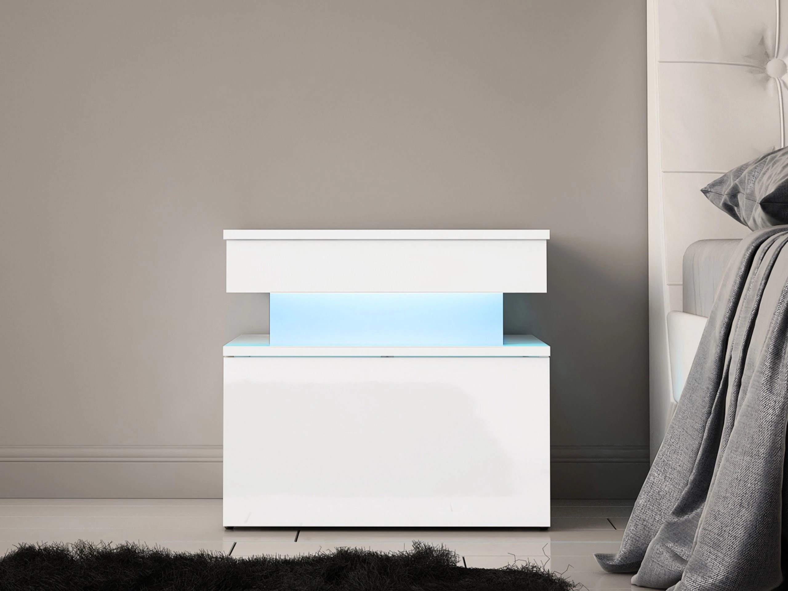 Table de chevet Monfero (Blanc + Blanc brillant)