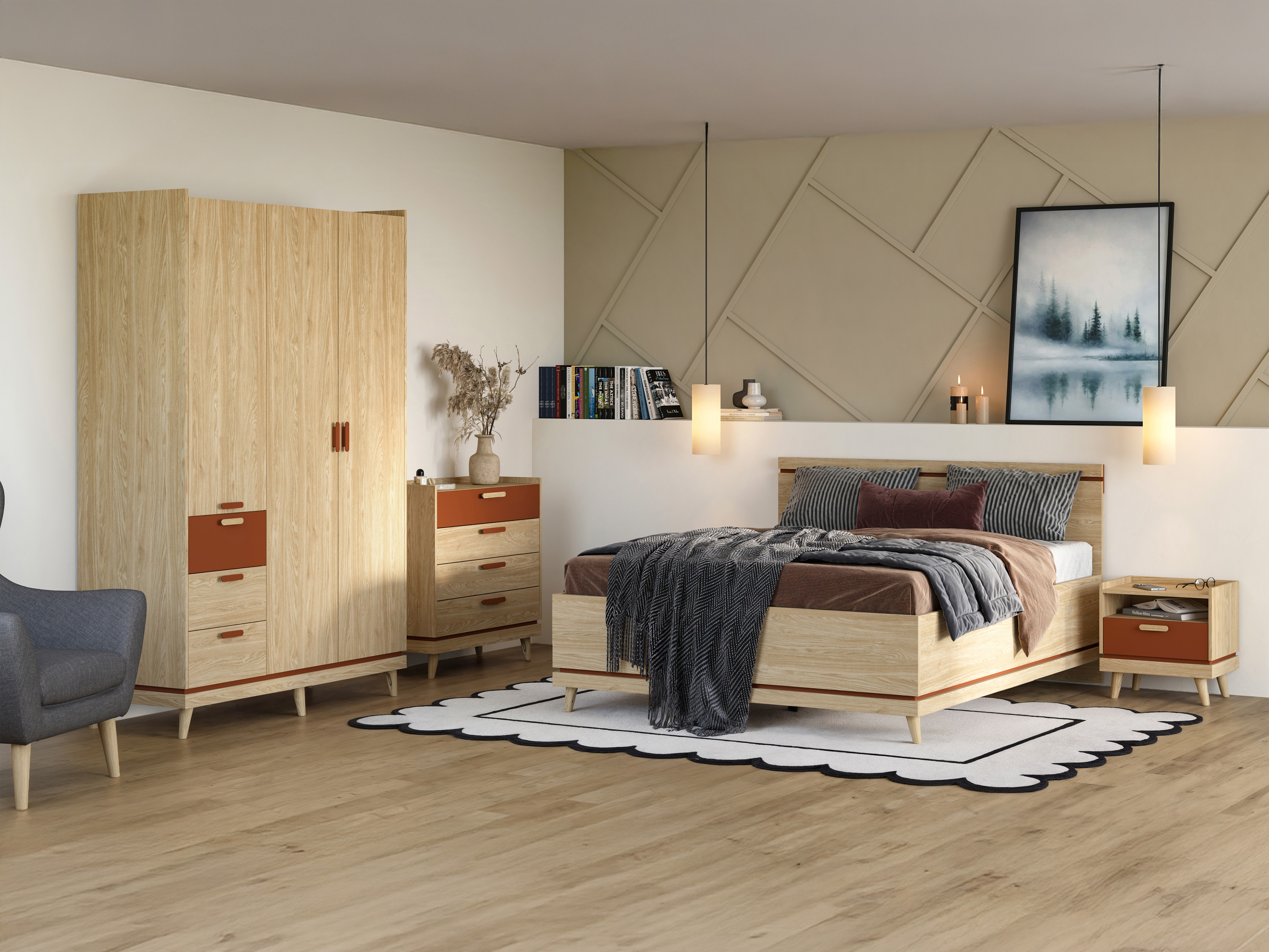 Armoire Fertalu 100 (Chêne + Orange)