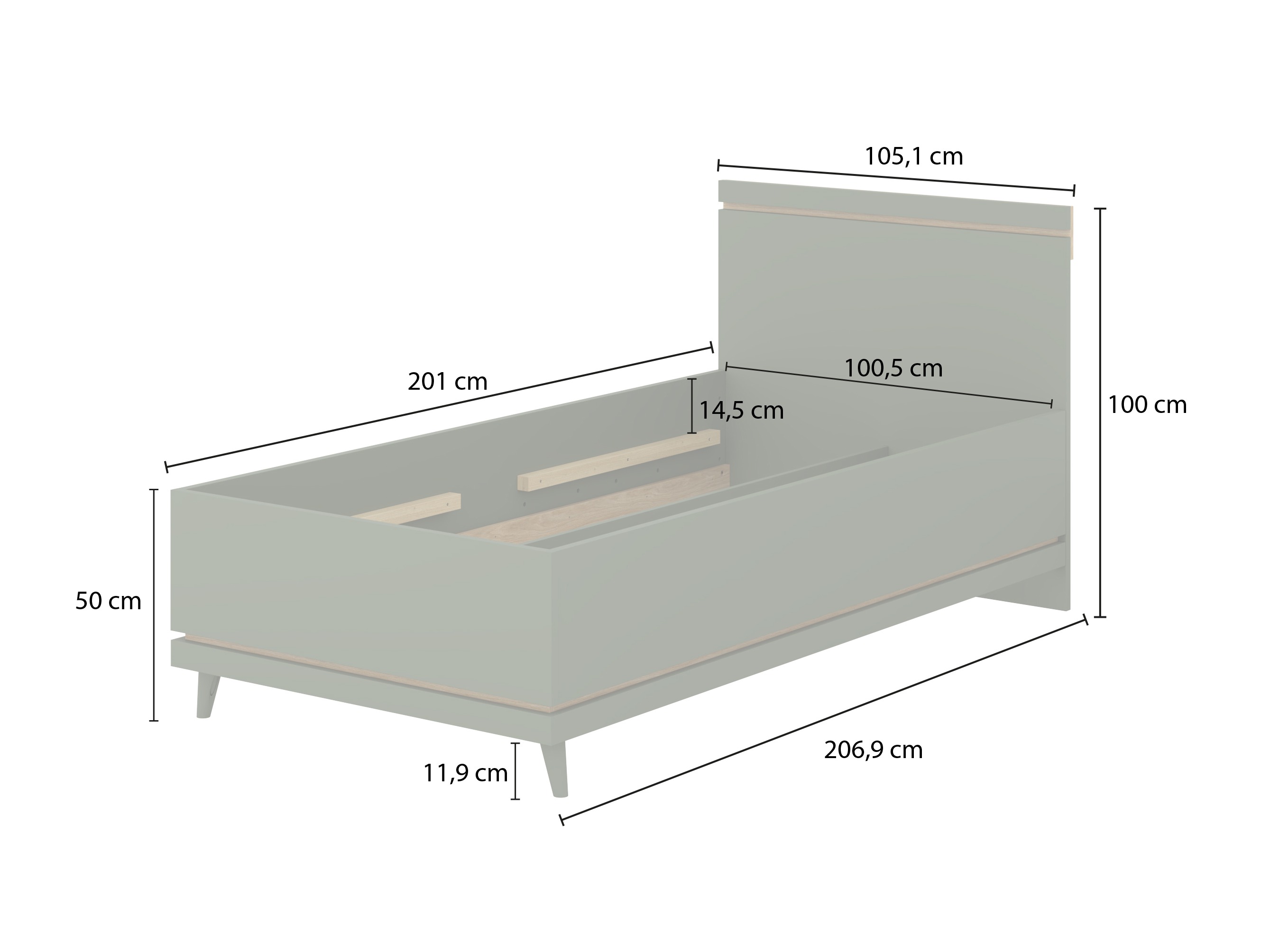 Lit Fertalu 107 (Vert + Chêne)