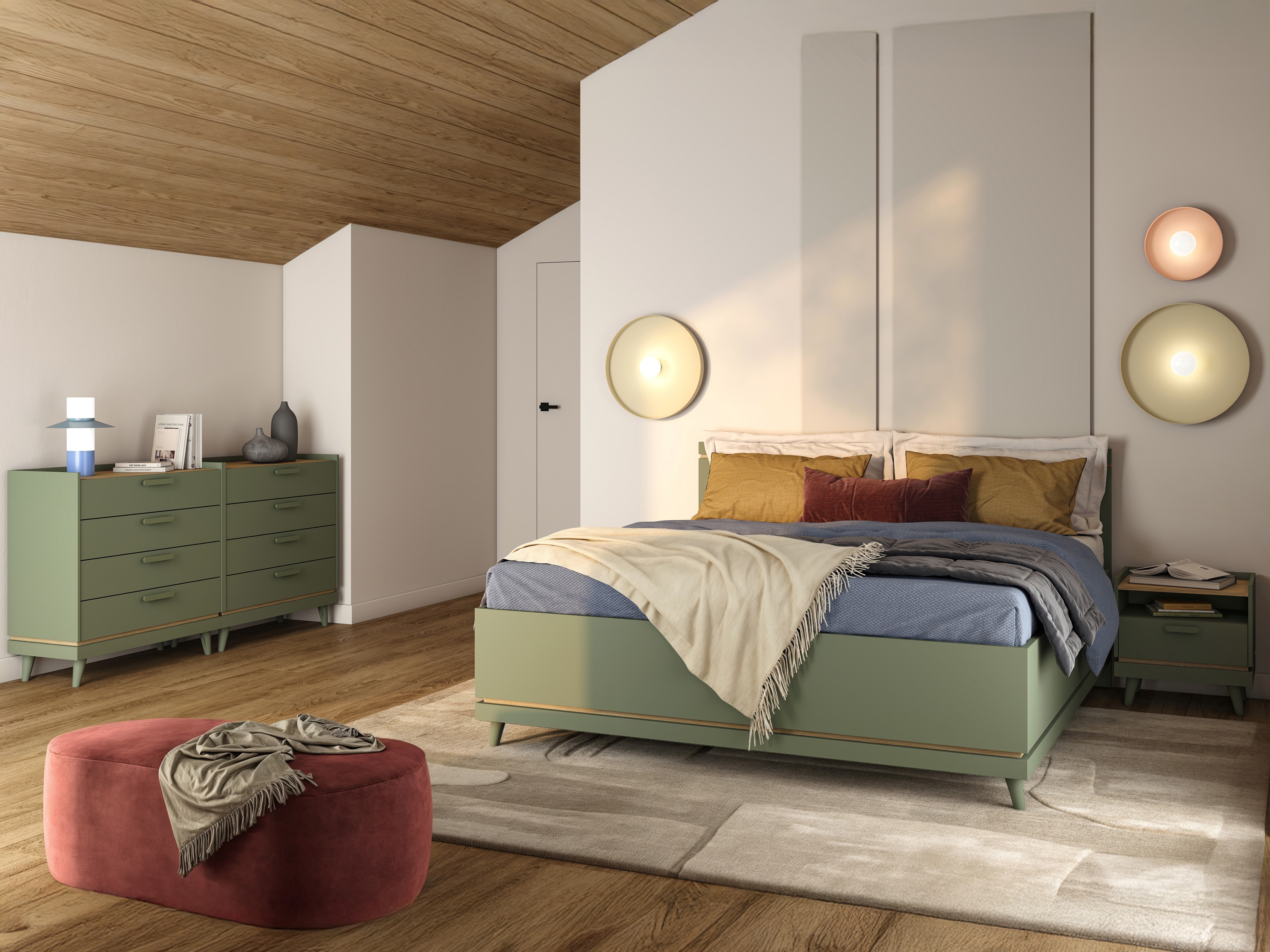 Lit Fertalu 107 (Vert + Chêne)
