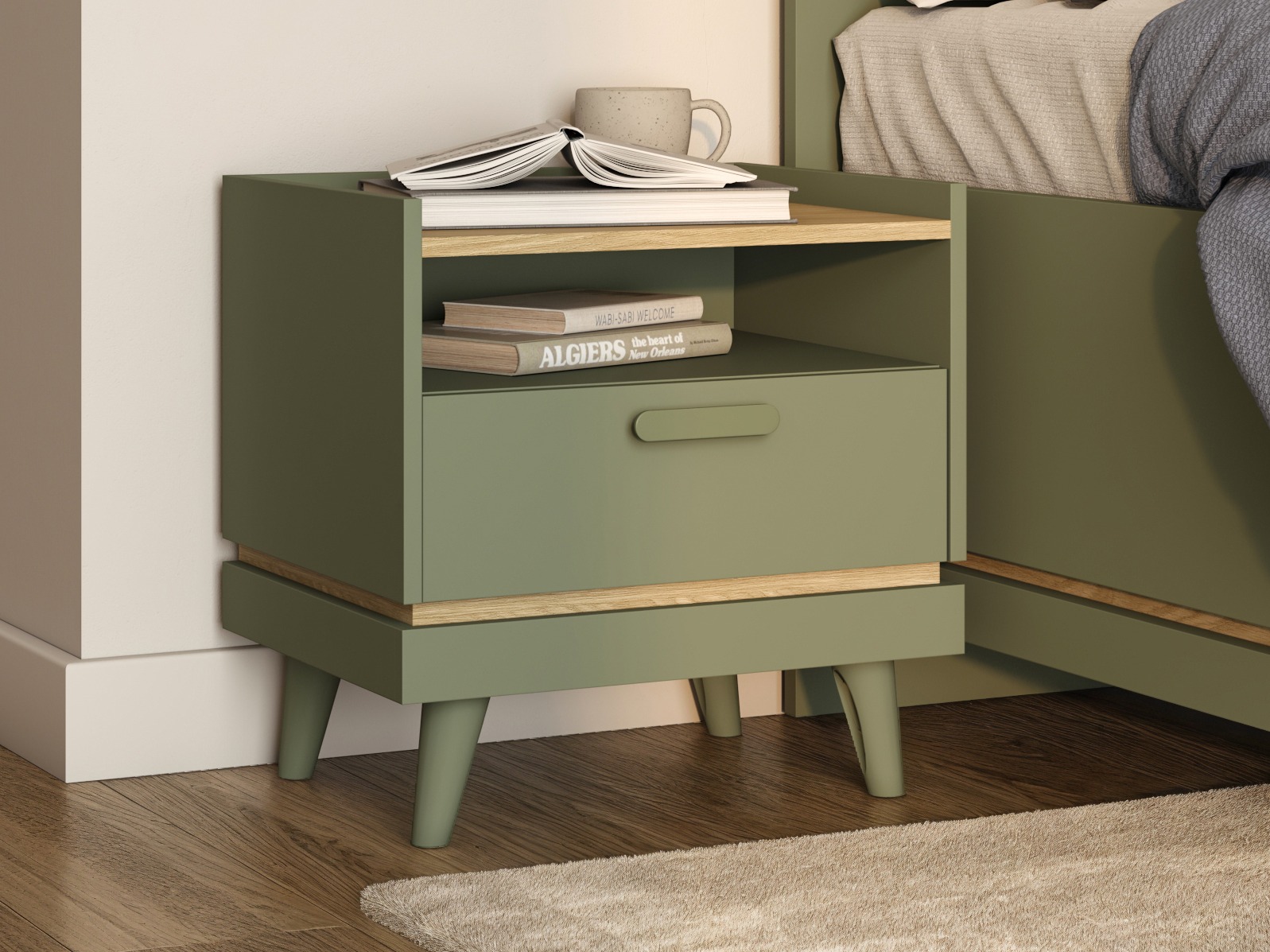 Table de chevet Fertalu 102 (Vert + Chêne)
