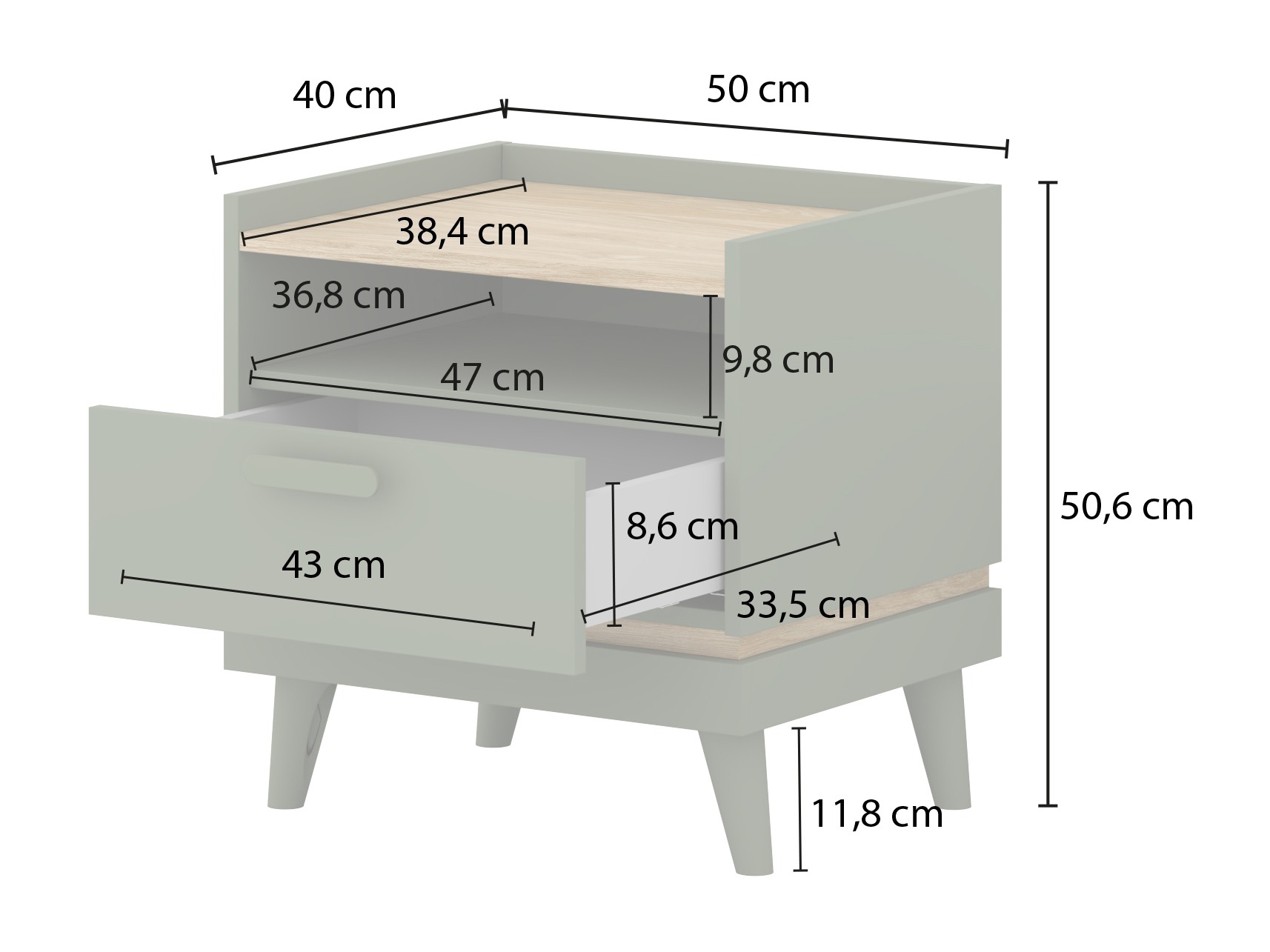 Table de chevet Fertalu 102 (Vert + Chêne)