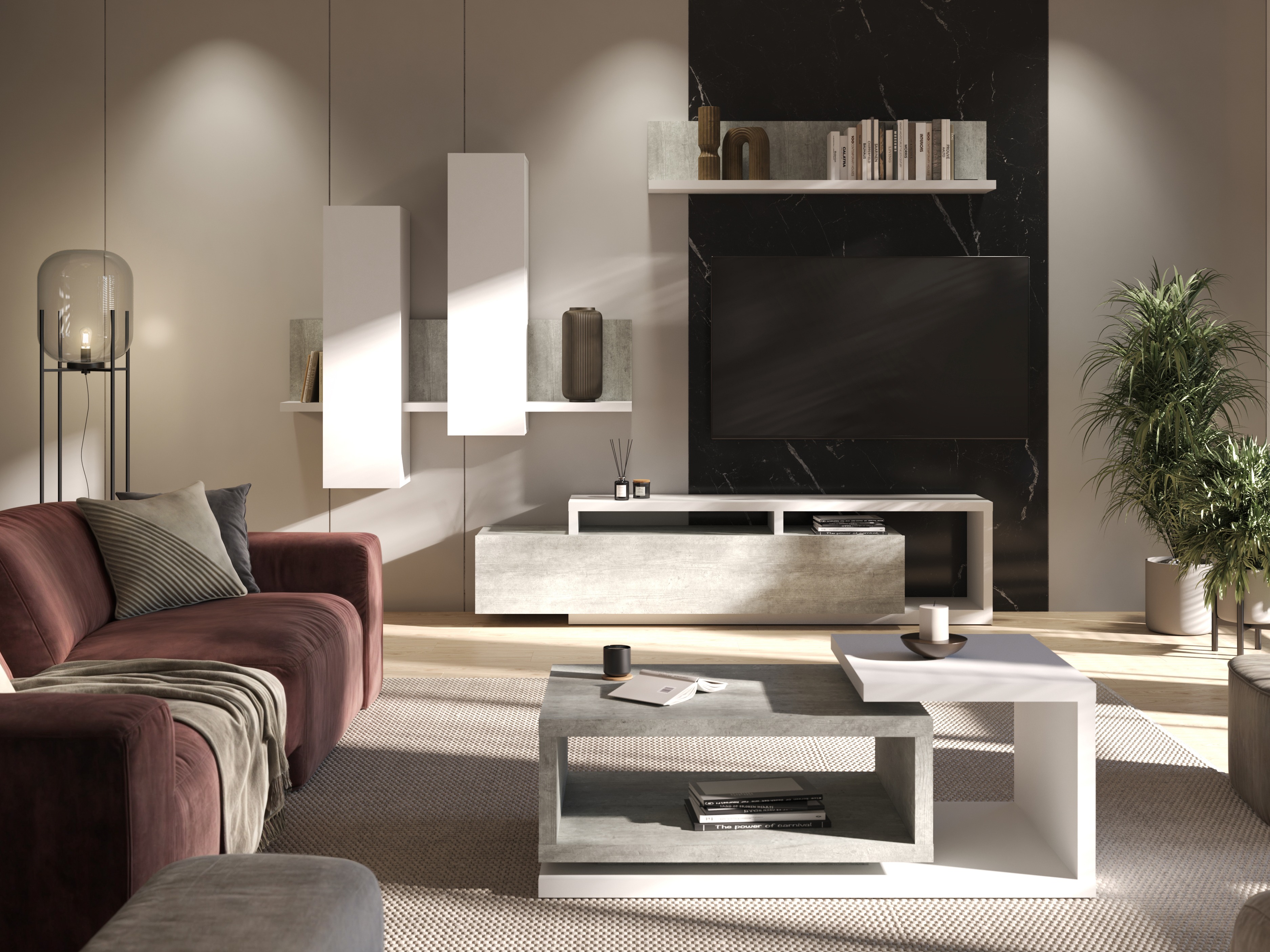 Armoire murale Lutiva 101 (Blanc + Béton)