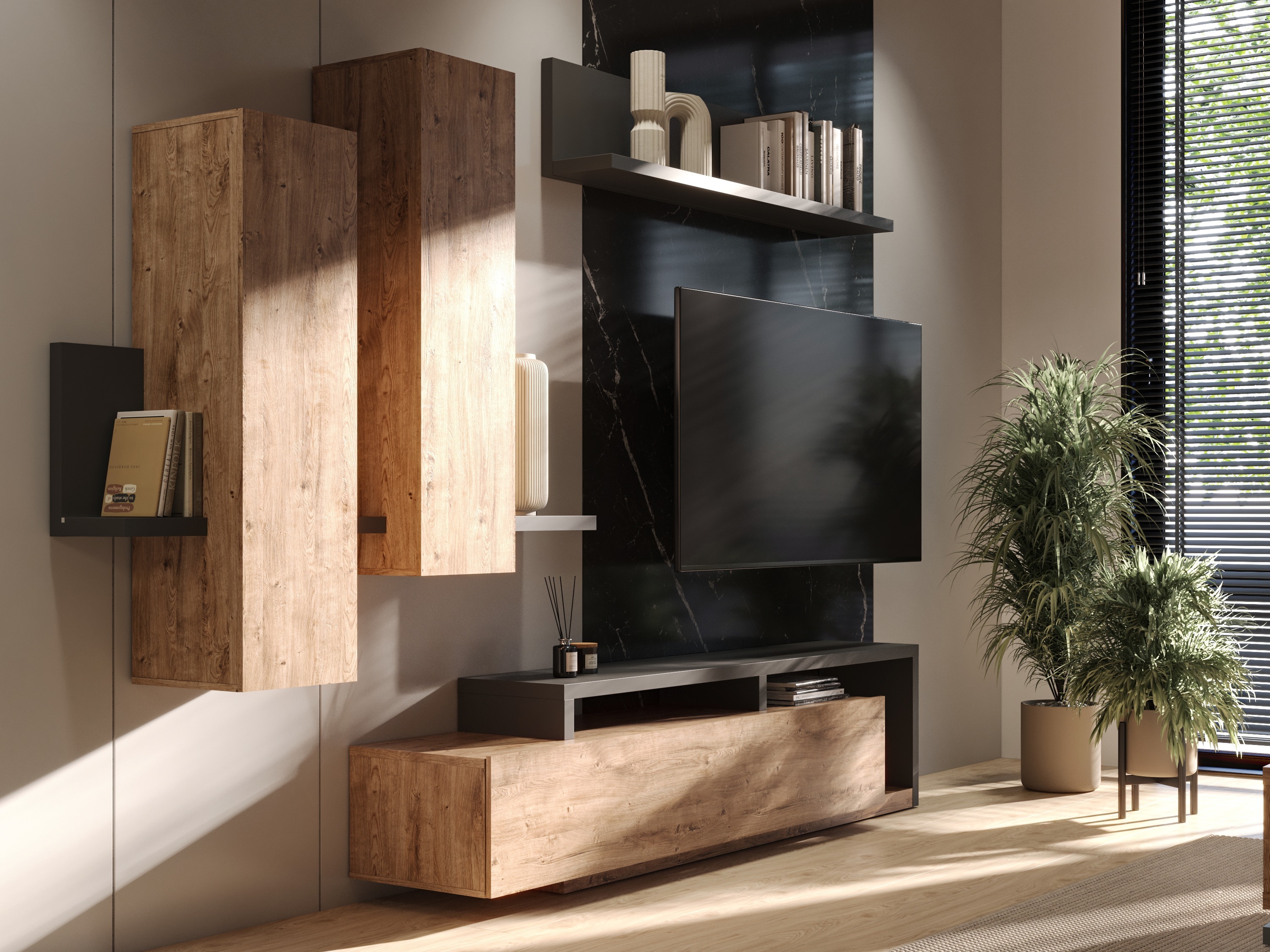 Meuble TV Lutiva 103 (Anthracite + Ribbec chêne)