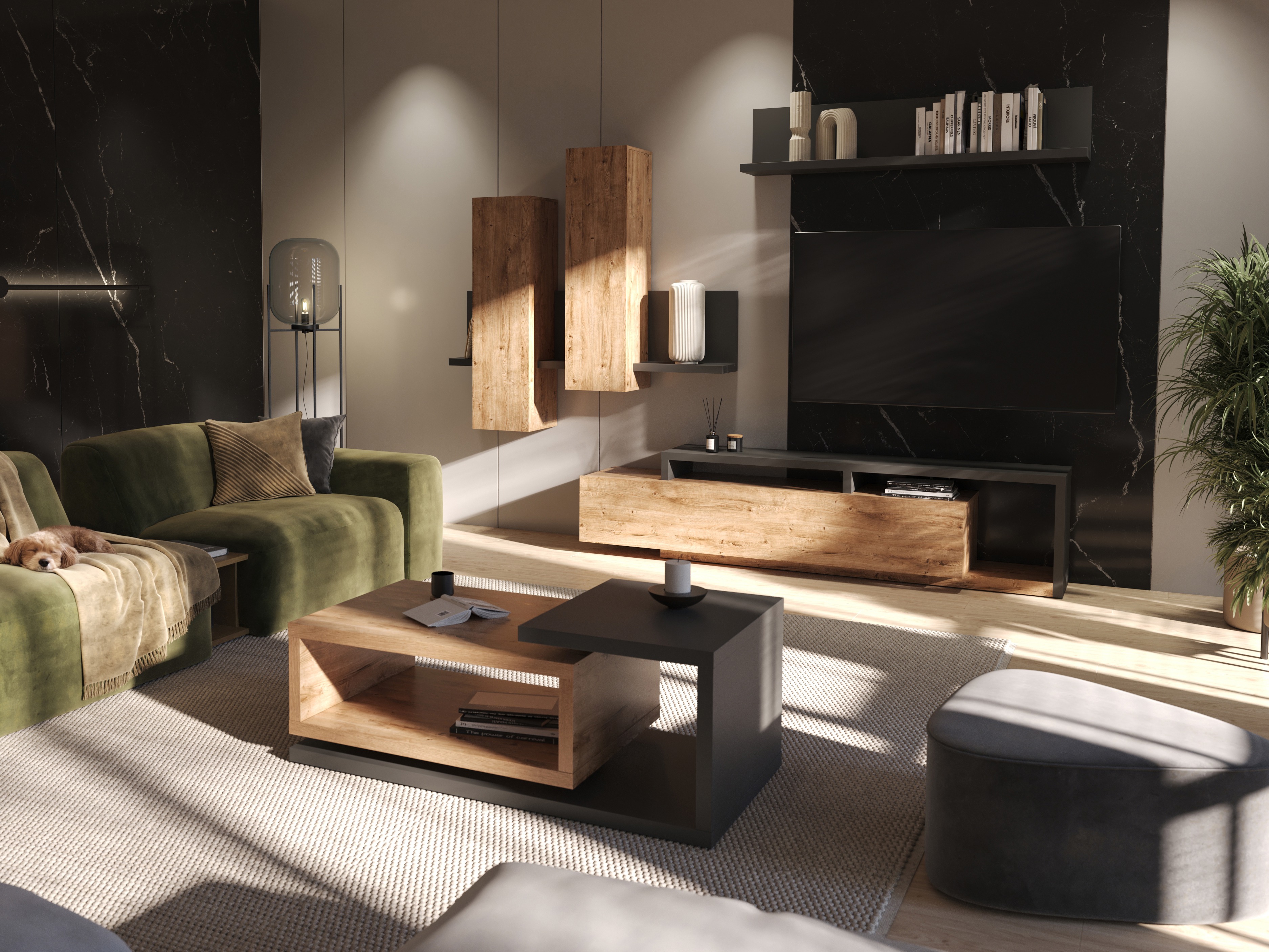Meuble TV Lutiva 103 (Anthracite + Ribbec chêne)