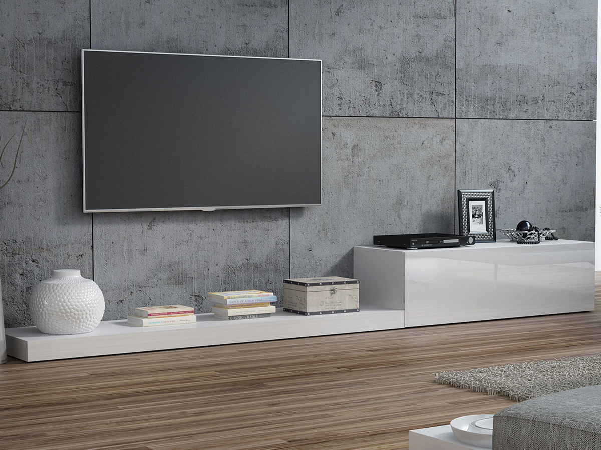 Meuble TV Odebeli 100 (Blanc + Blanc brillant)