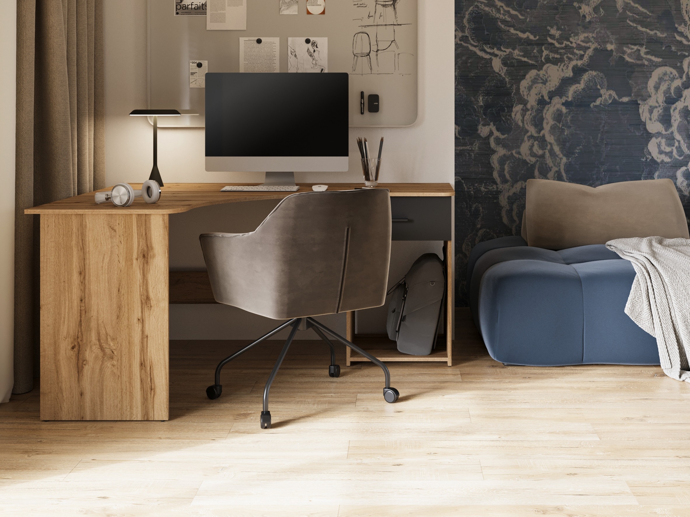 Bureau d'angle Austin 303 (Chêne wotan + Noir)