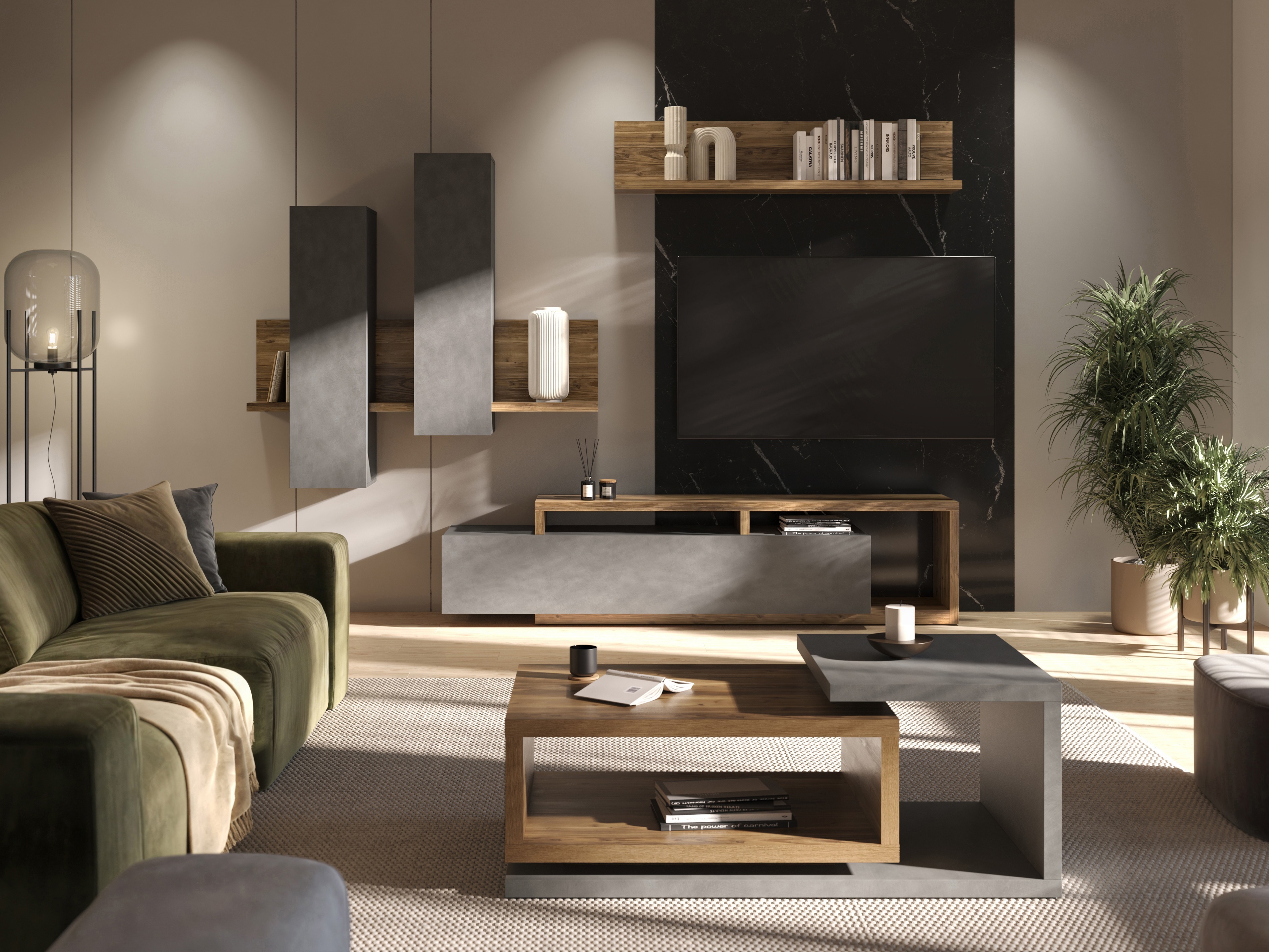 Armoire murale Lutiva 101 (Matera gris + Épicéa foncé)