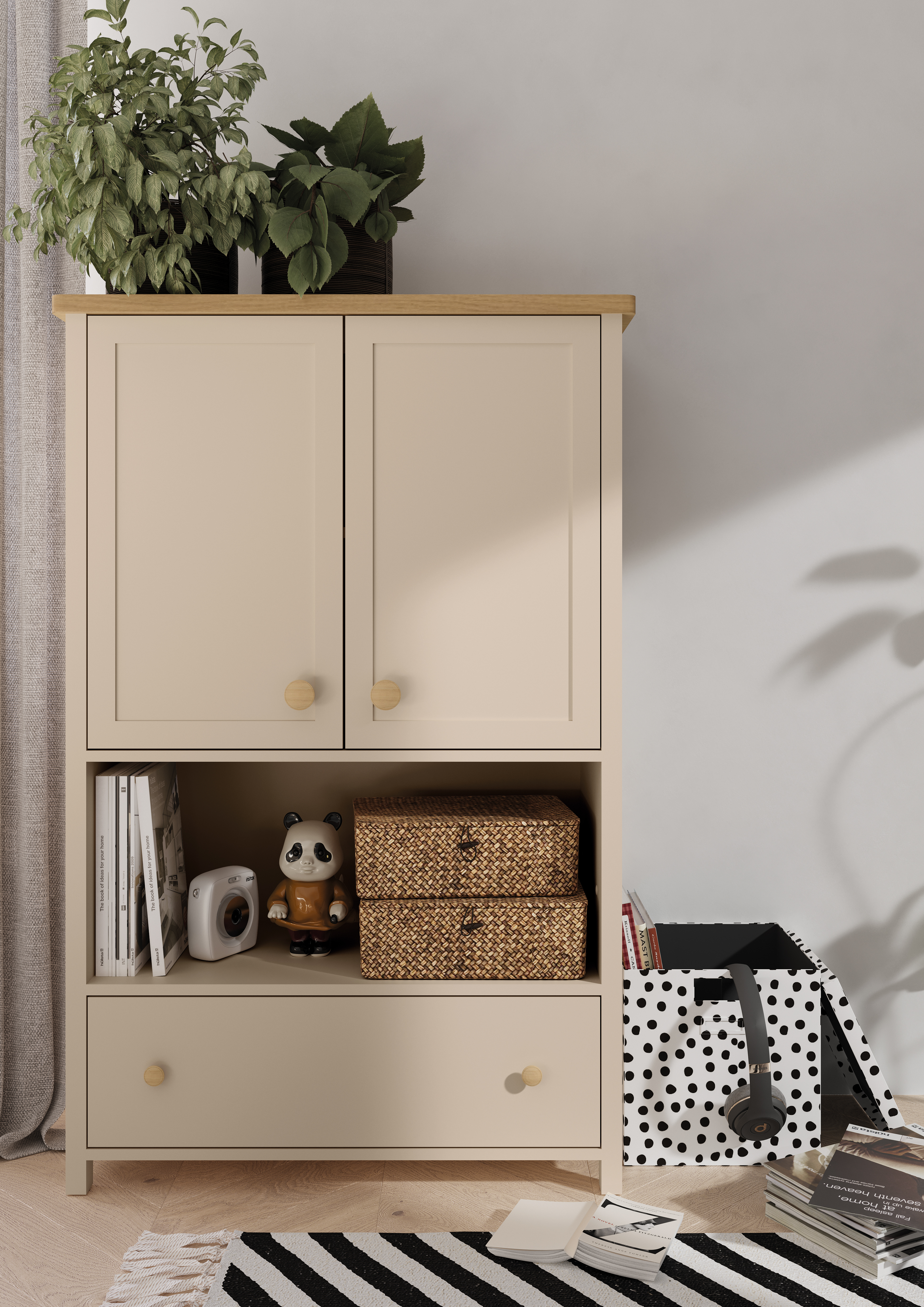 Commode Romelbo 144 (Beige + Chêne)