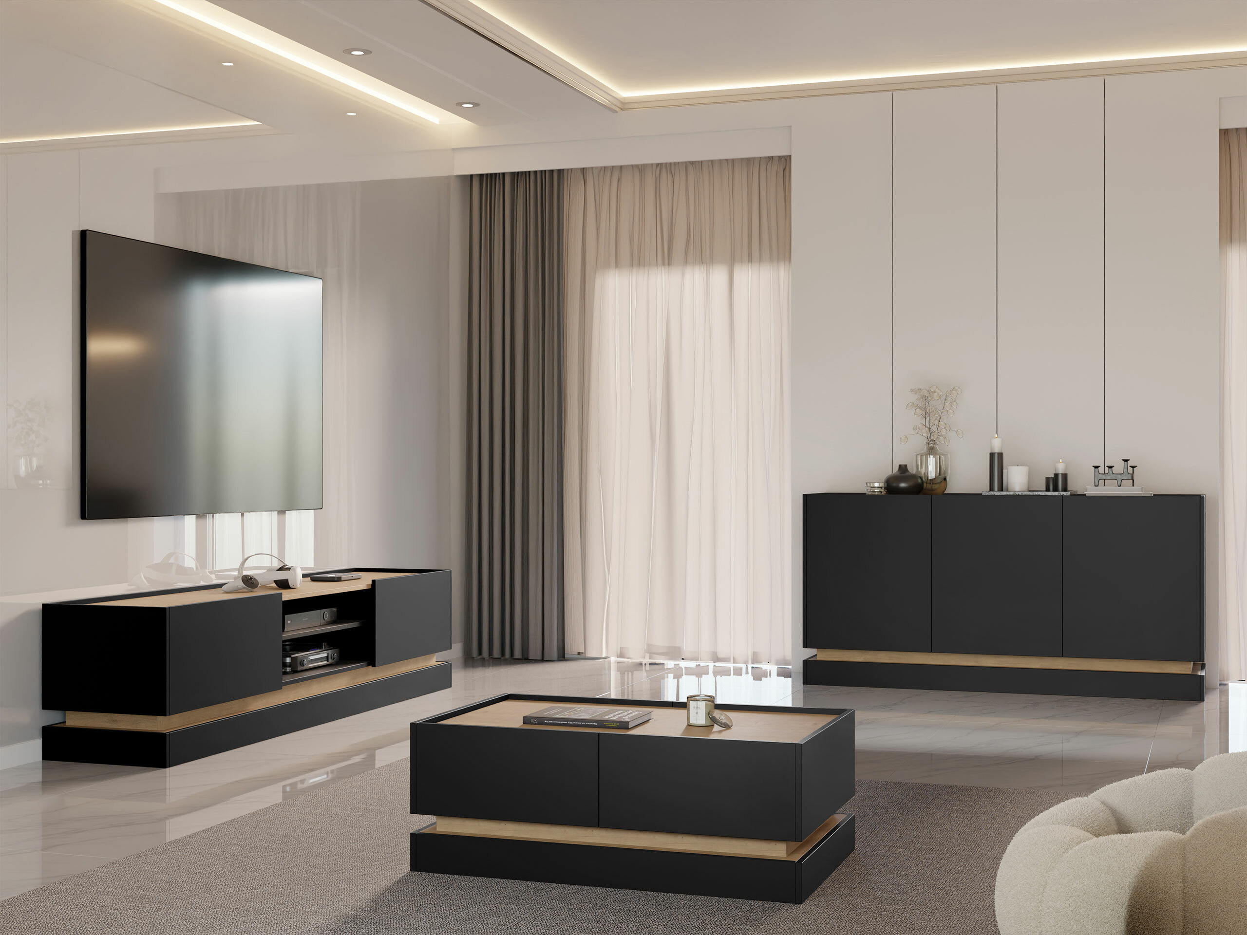 Buffet Comfivo Tilia I (Noir + Chêne)