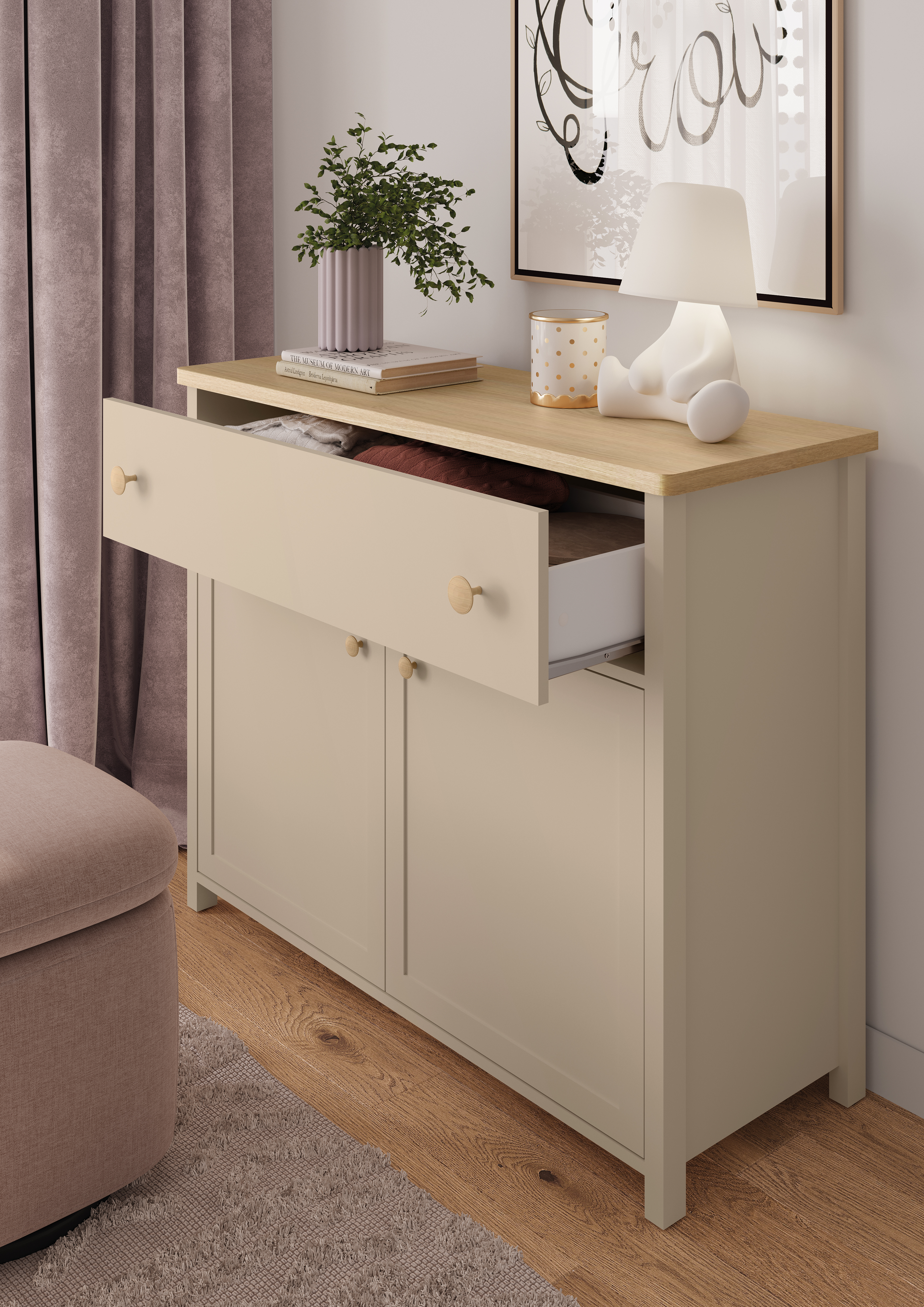 Commode Romelbo 150 (Beige + Chêne)