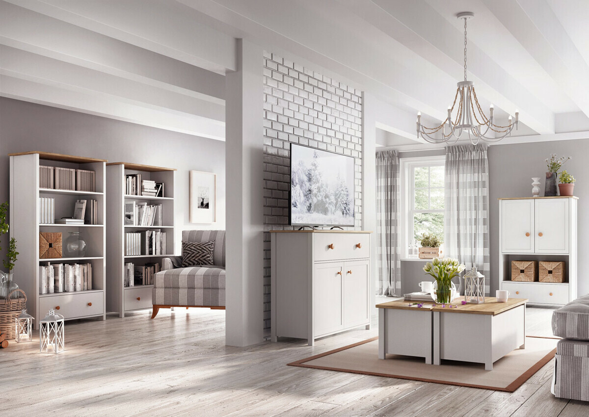 Commode Romelbo 150 (Blanc + Chêne)
