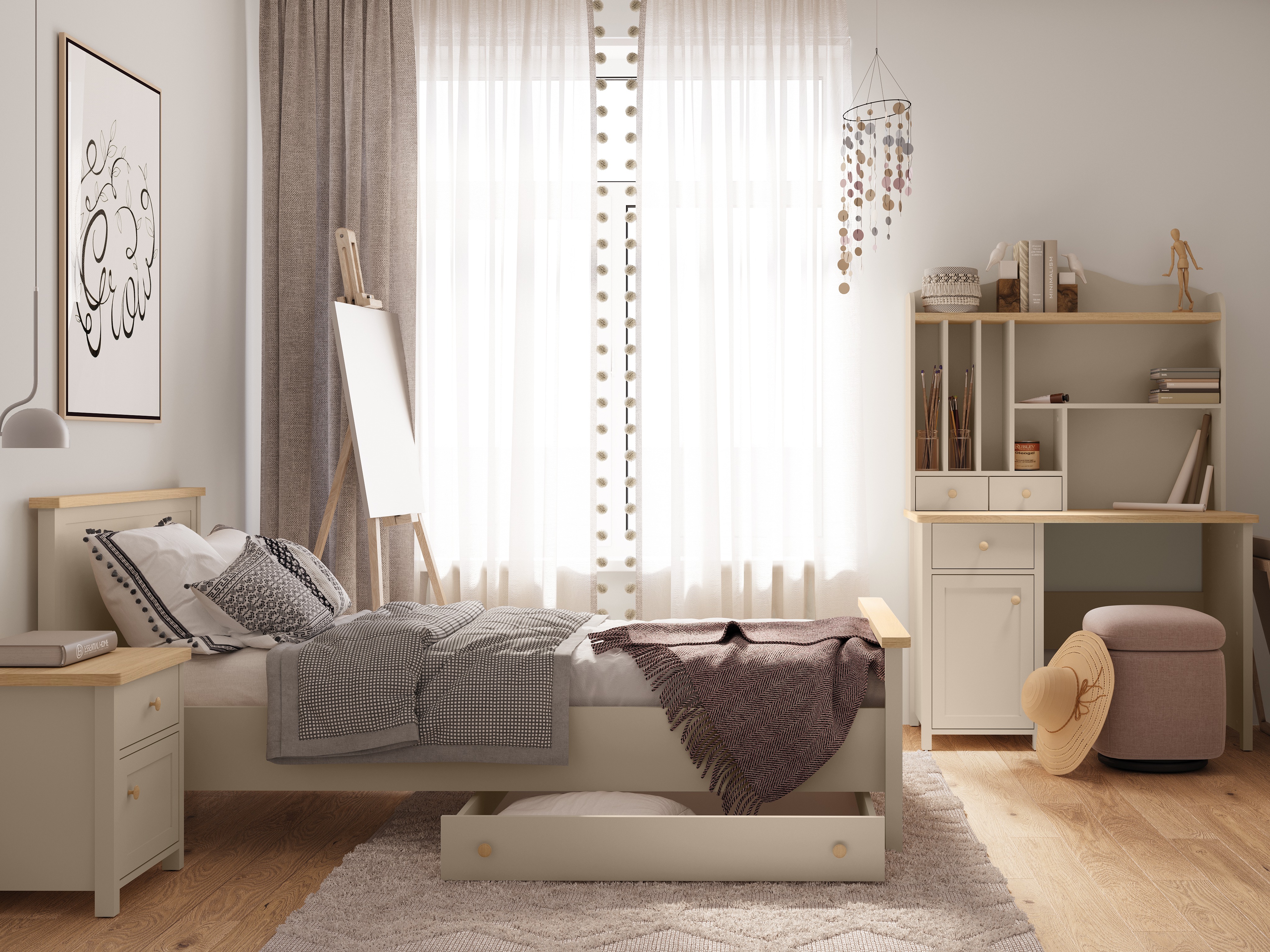 Lit Romelbo 148 (Beige + Chêne)