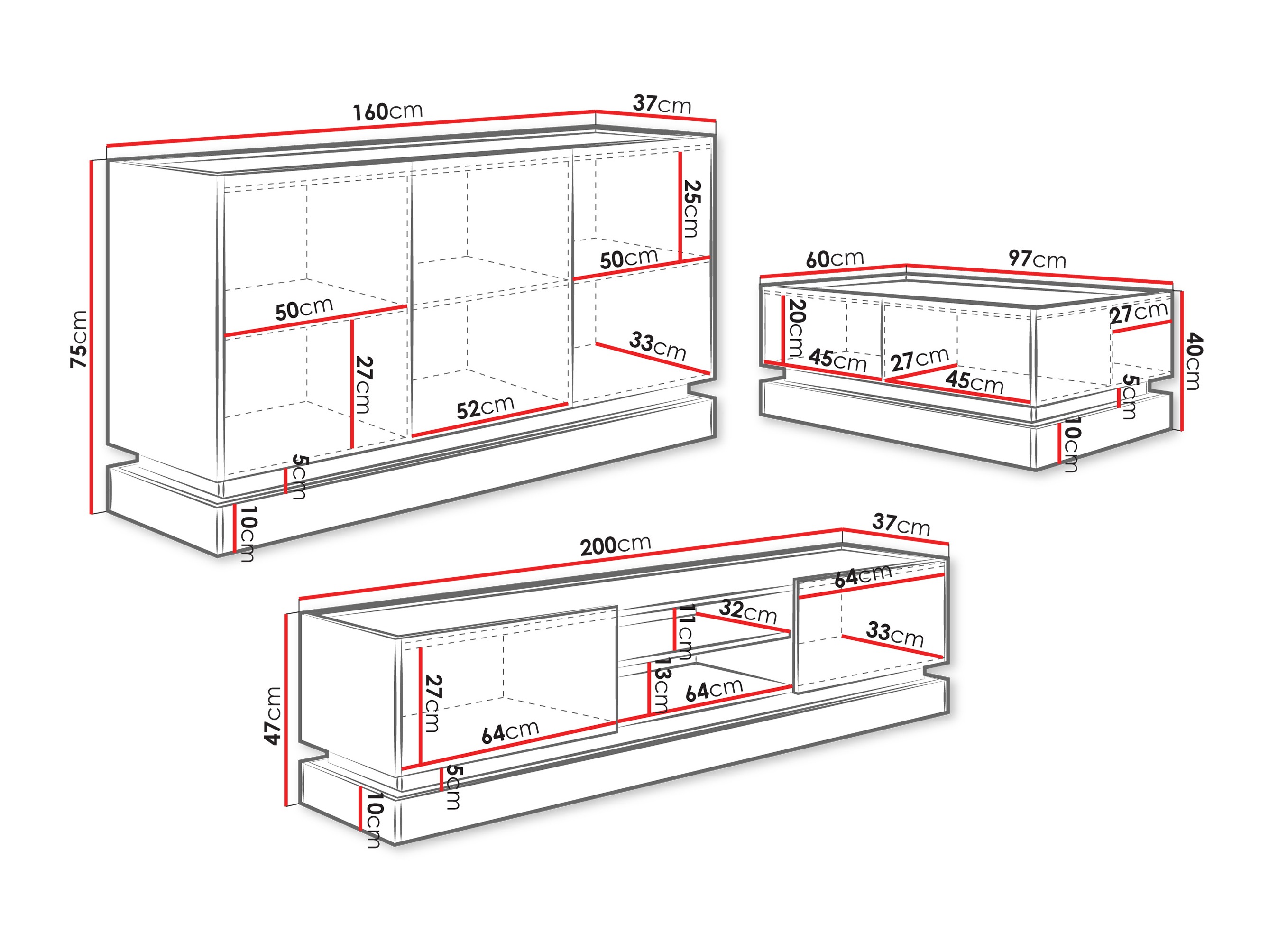 Ensemble de salon Comfivo Tilia (Noir + Chêne)