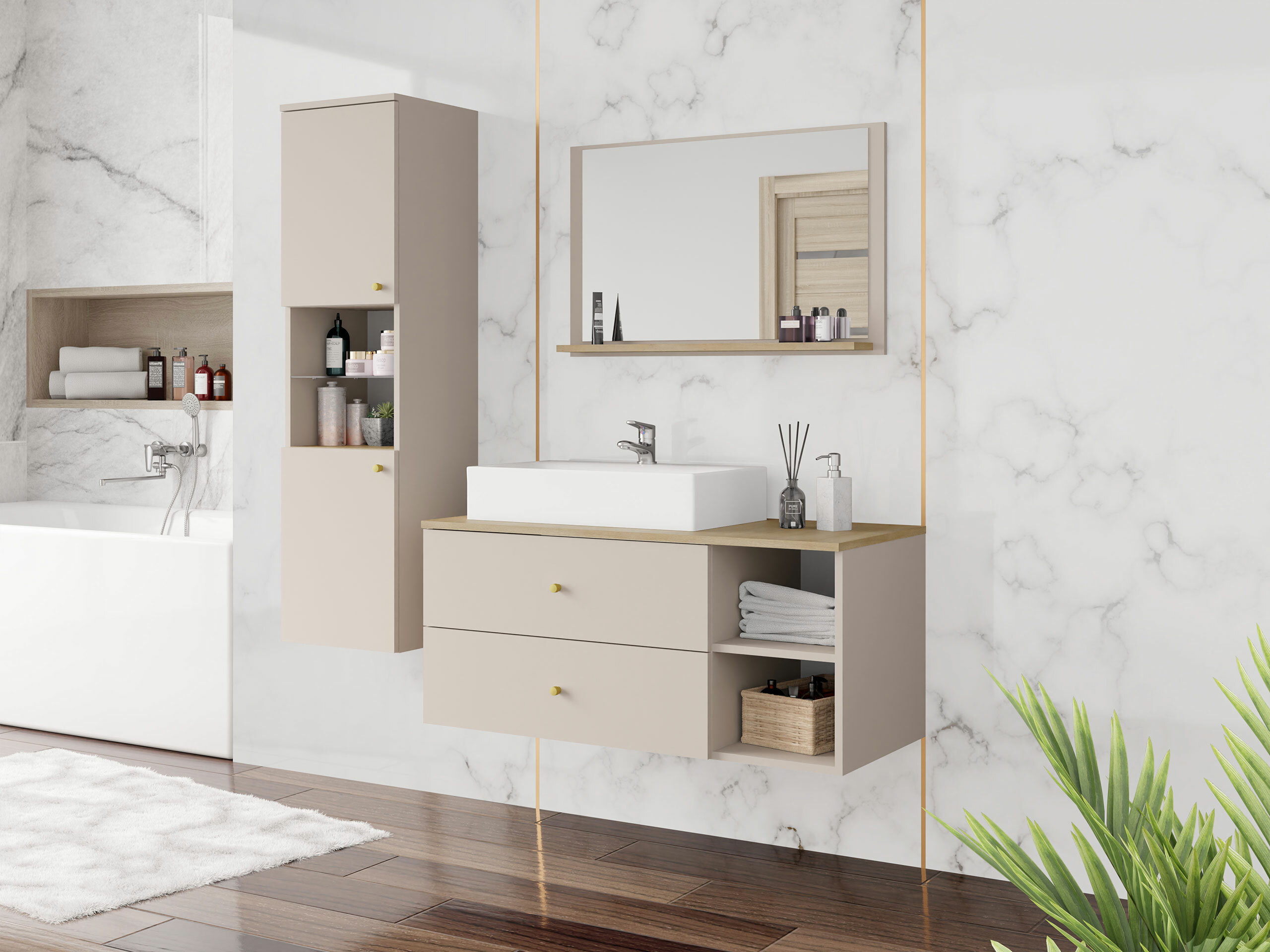 Ensemble de salle de bain Ophruvi 101 (Brun clair)