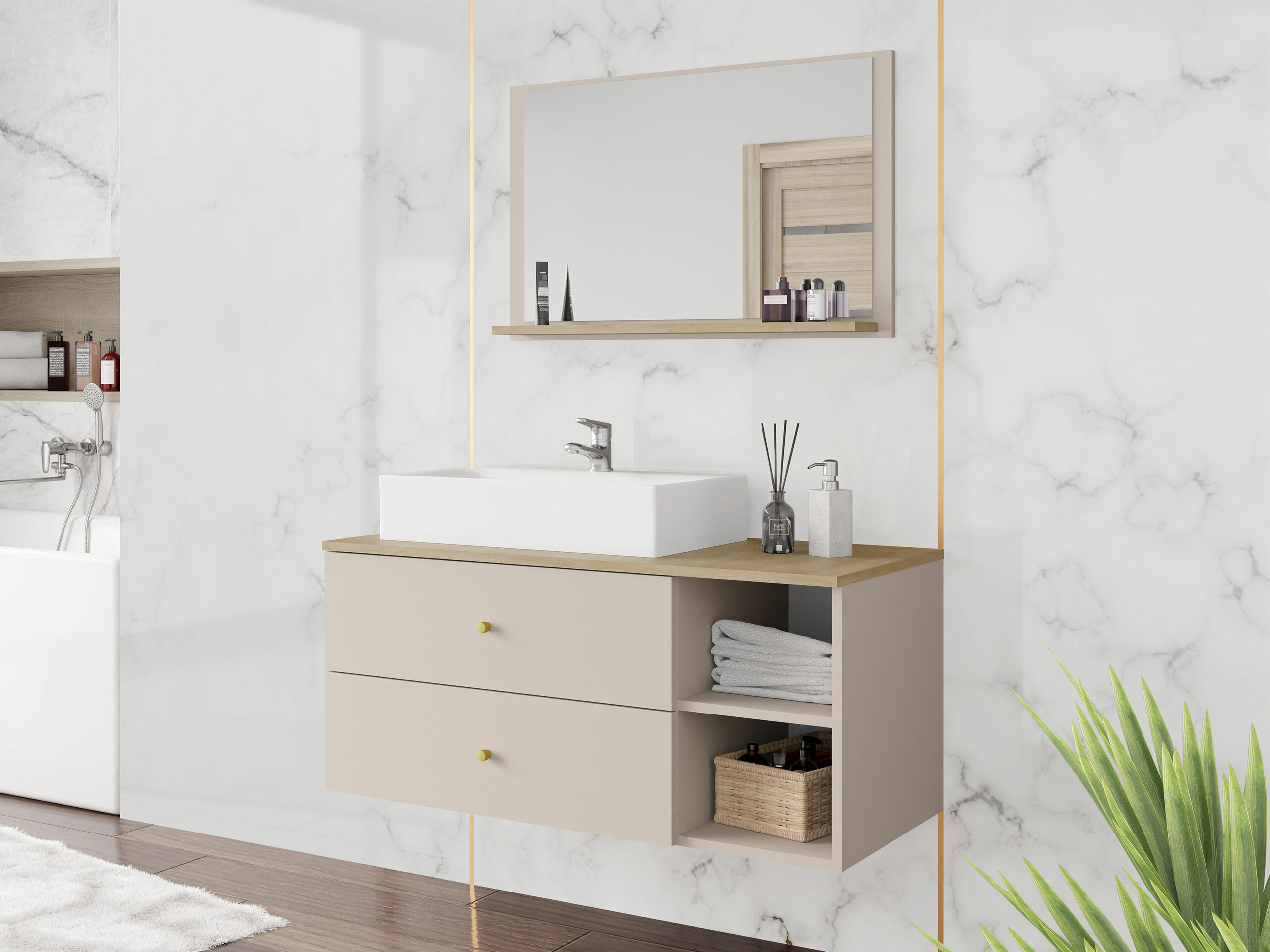 Ensemble de salle de bain Salus I (Cachemire + Chêne Cremona)