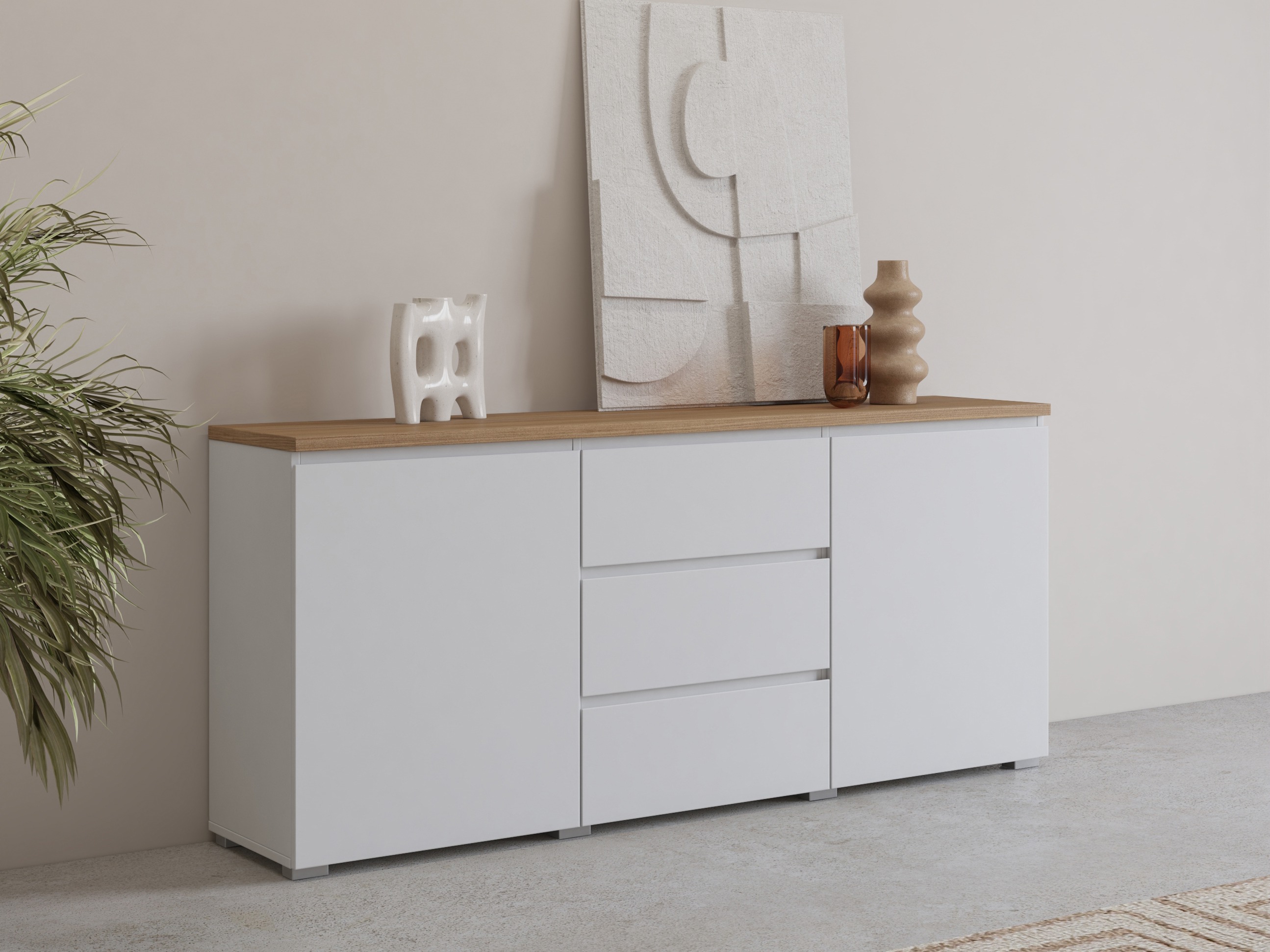 Commode Baletu 106 (Blanc + Chêne)