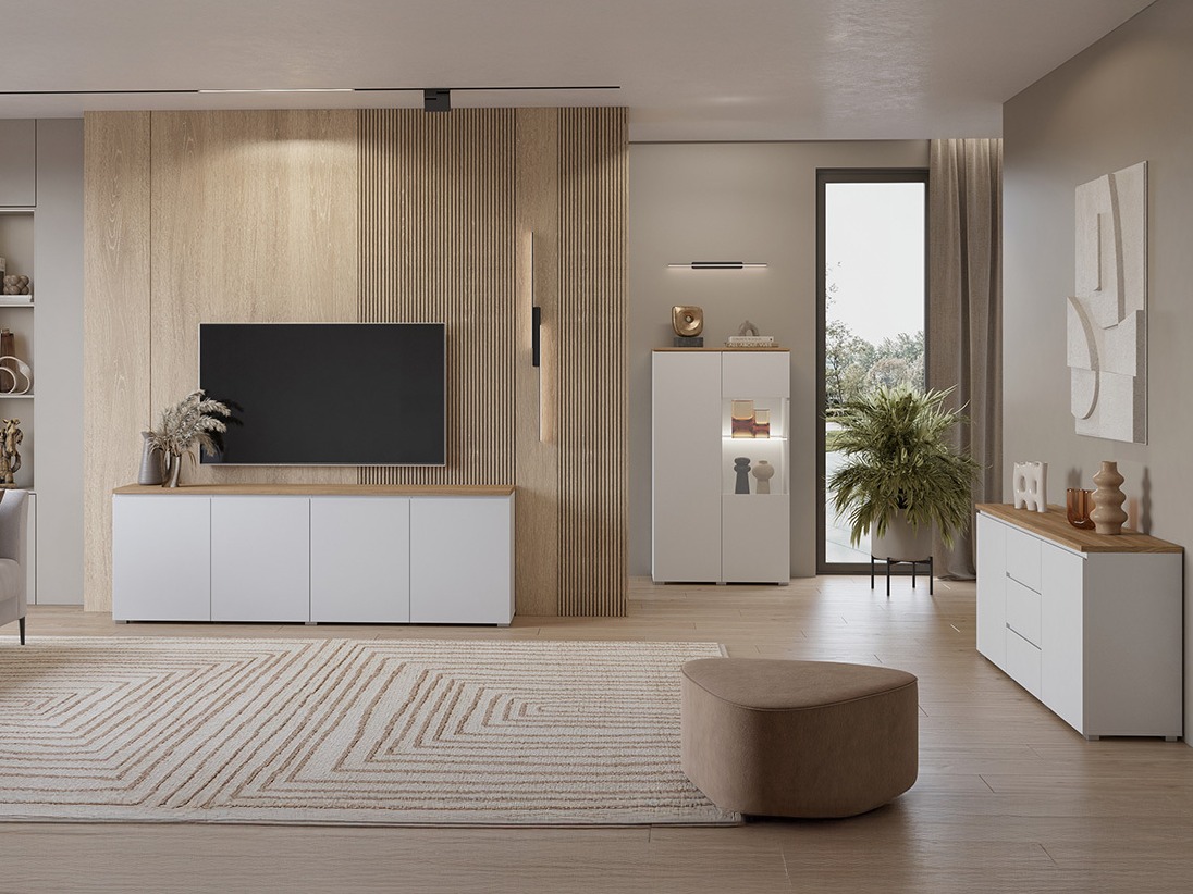 Commode Baletu 106 (Blanc + Chêne)