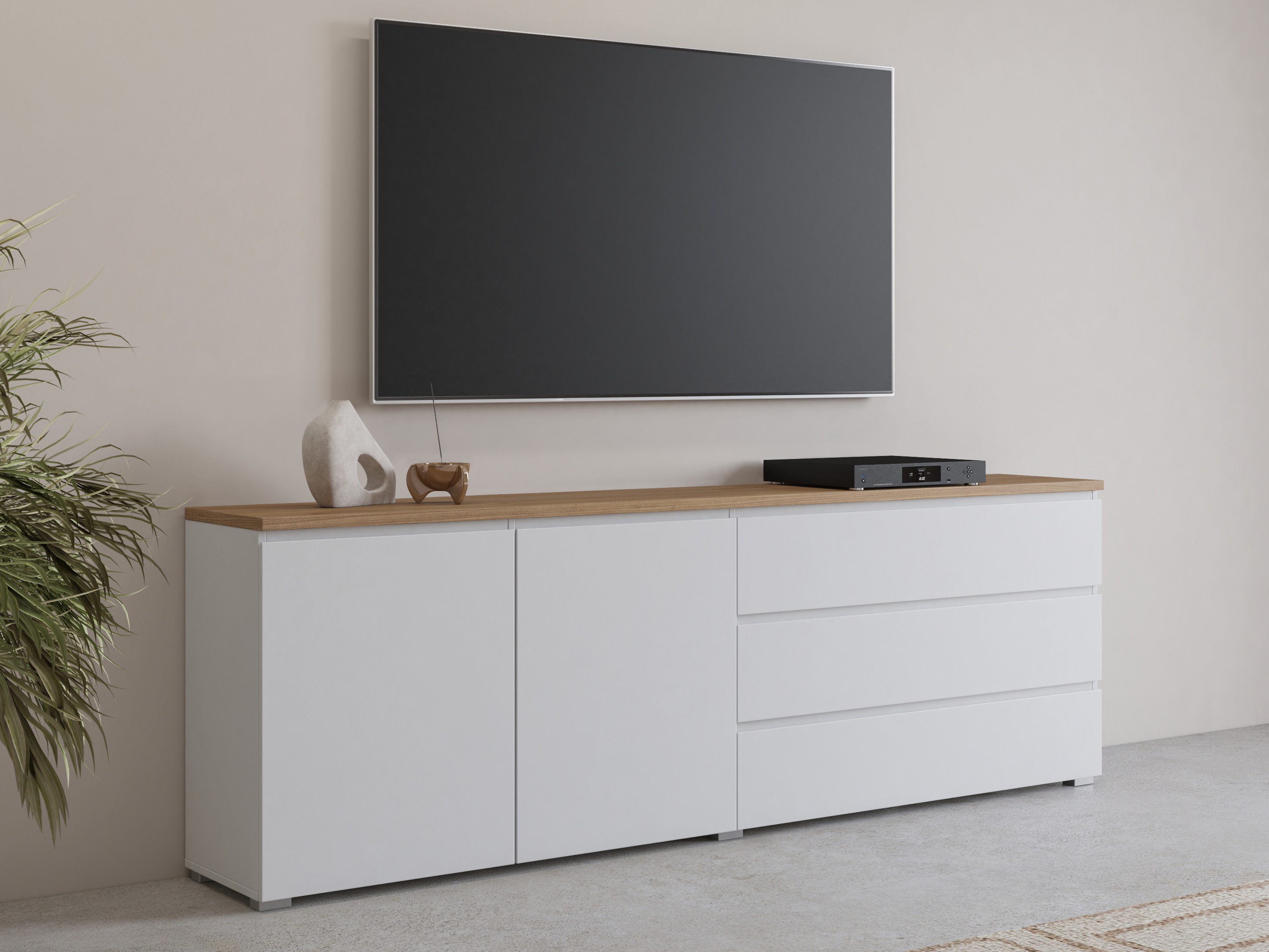 Commode Baletu 107 (Blanc + Chêne)