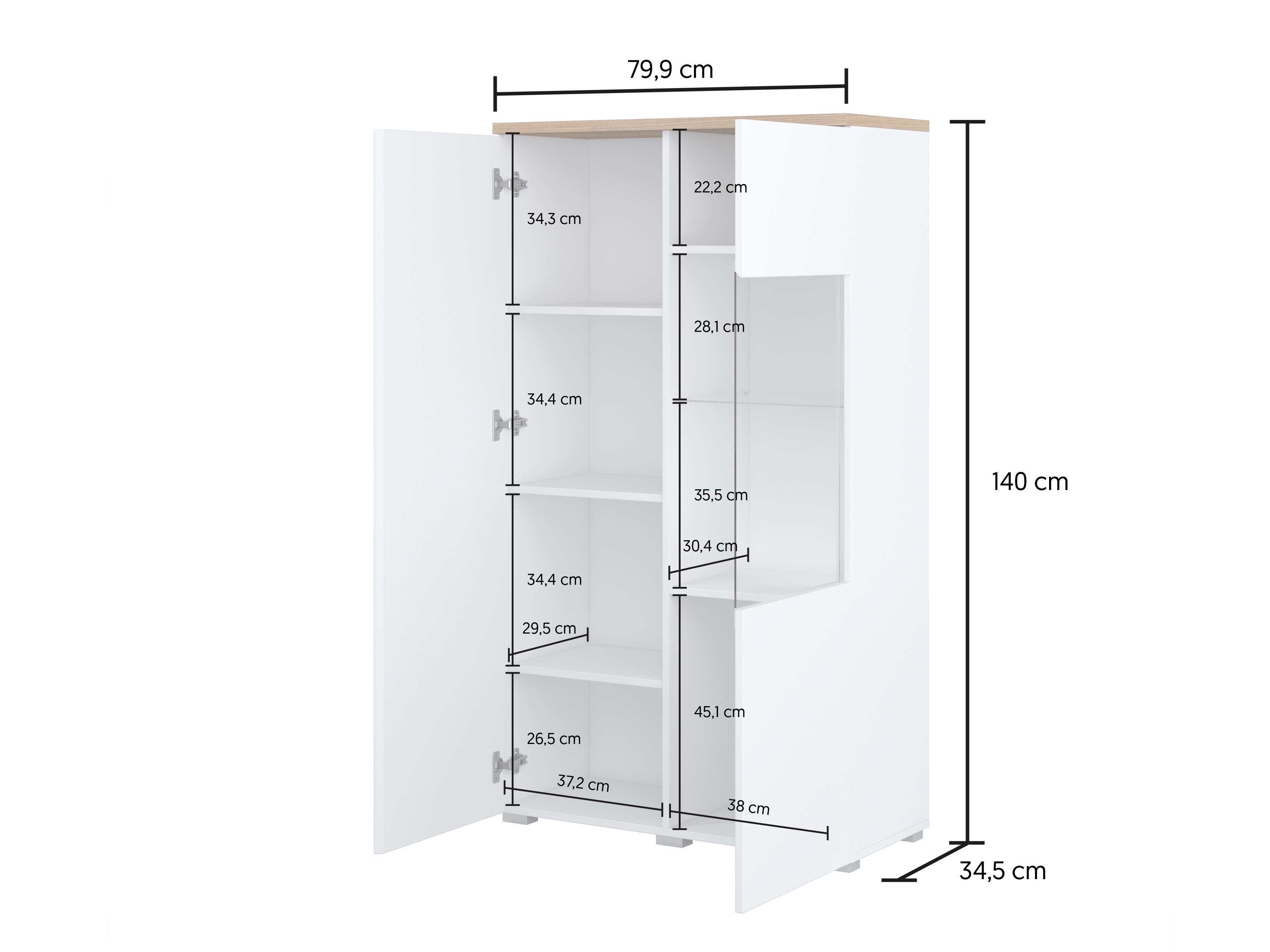Étagère Baletu 108 (Blanc + Chêne)