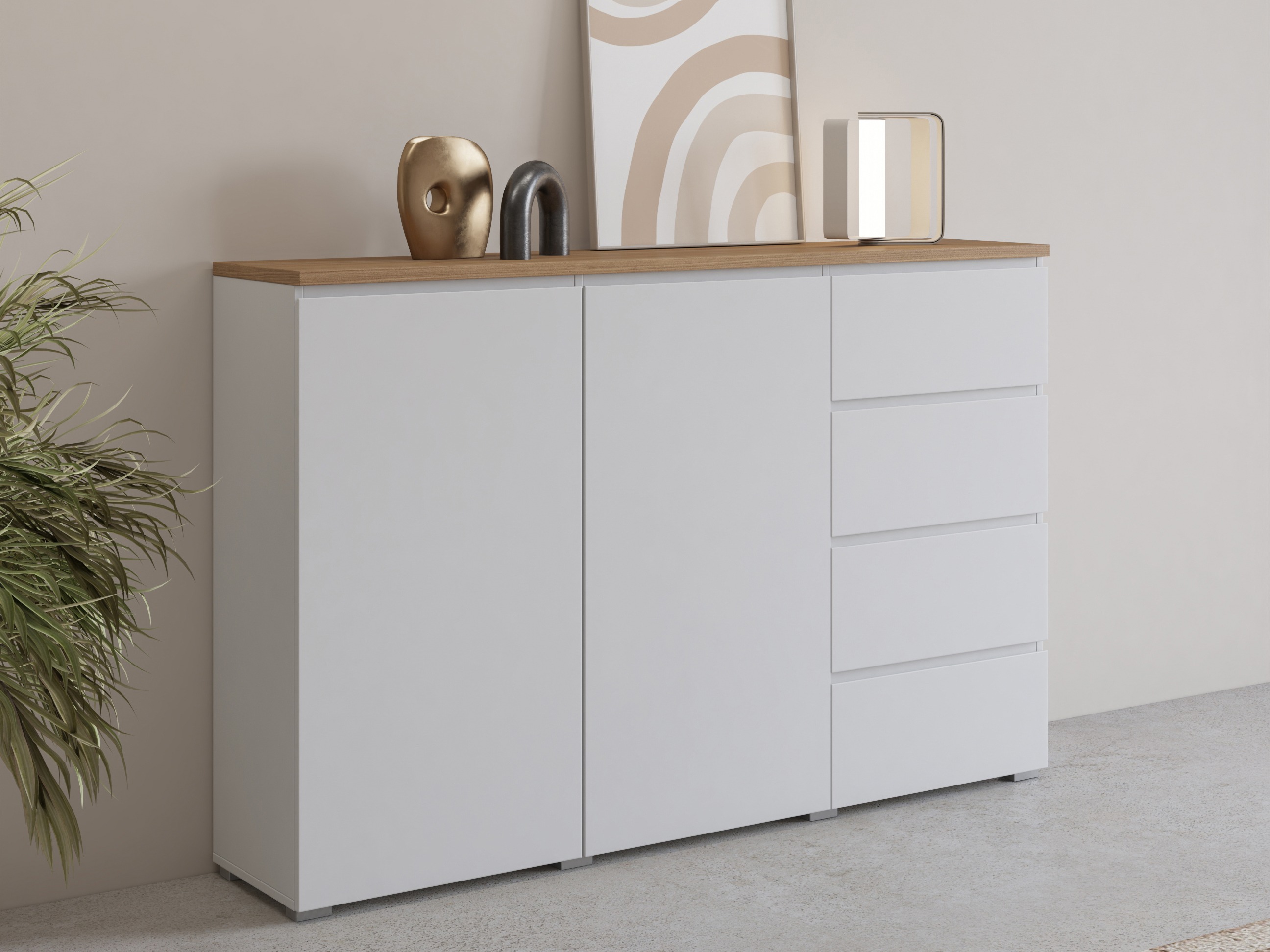 Commode Baletu 109 (Blanc + Chêne)