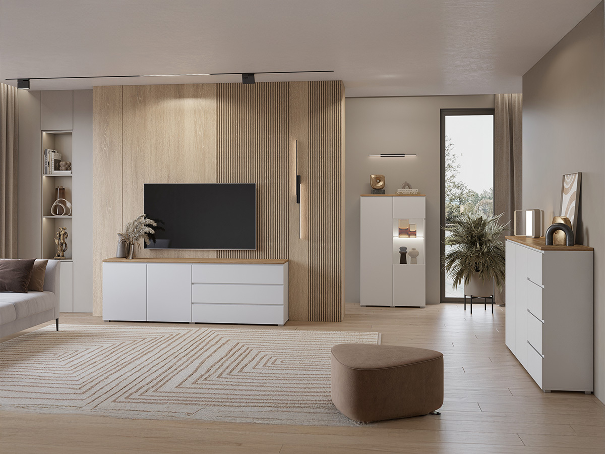 Commode Baletu 109 (Blanc + Chêne)