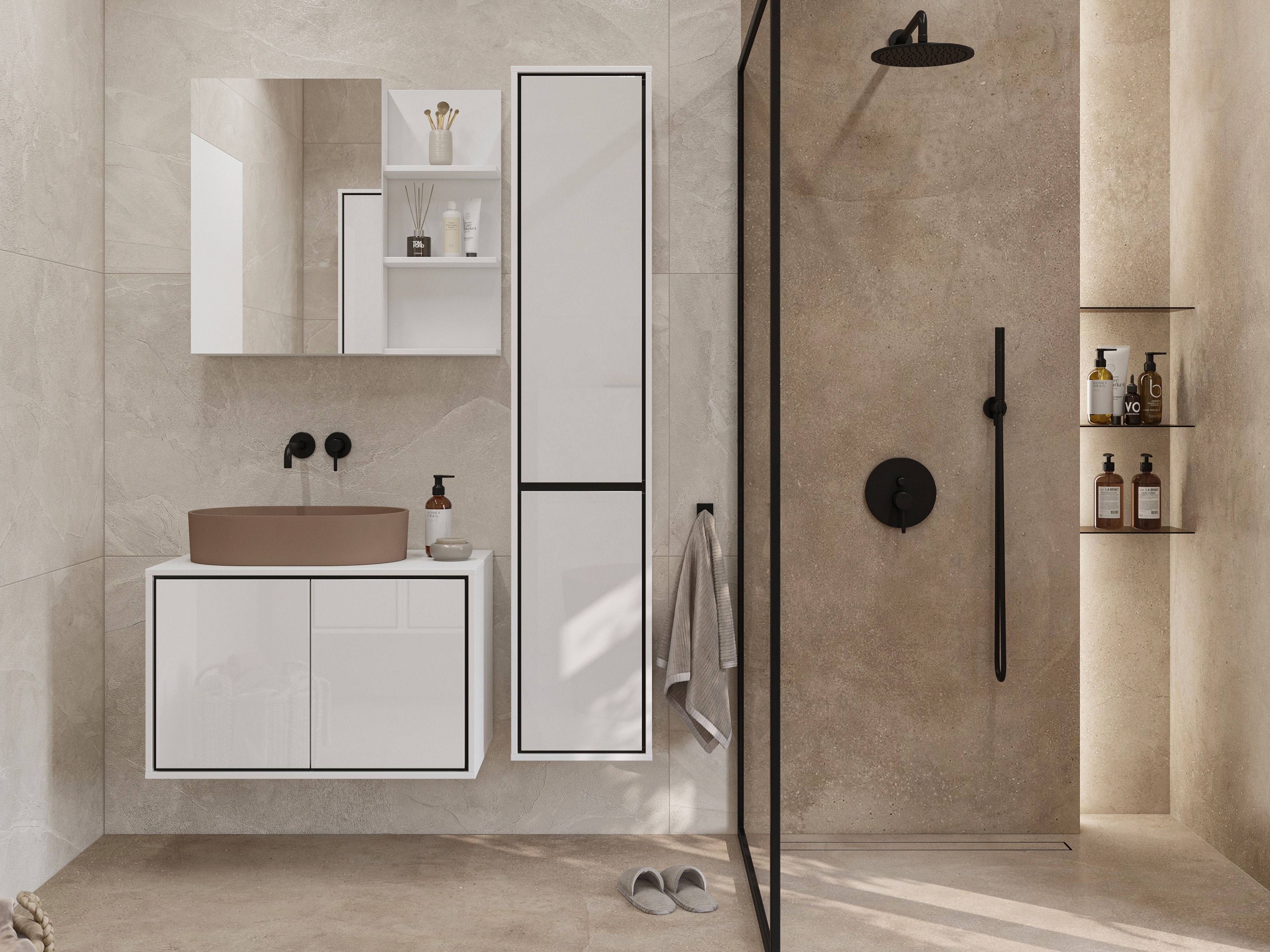 Ensemble de salle de bain Tecavu 105 (Blanc brillant + Blanc)
