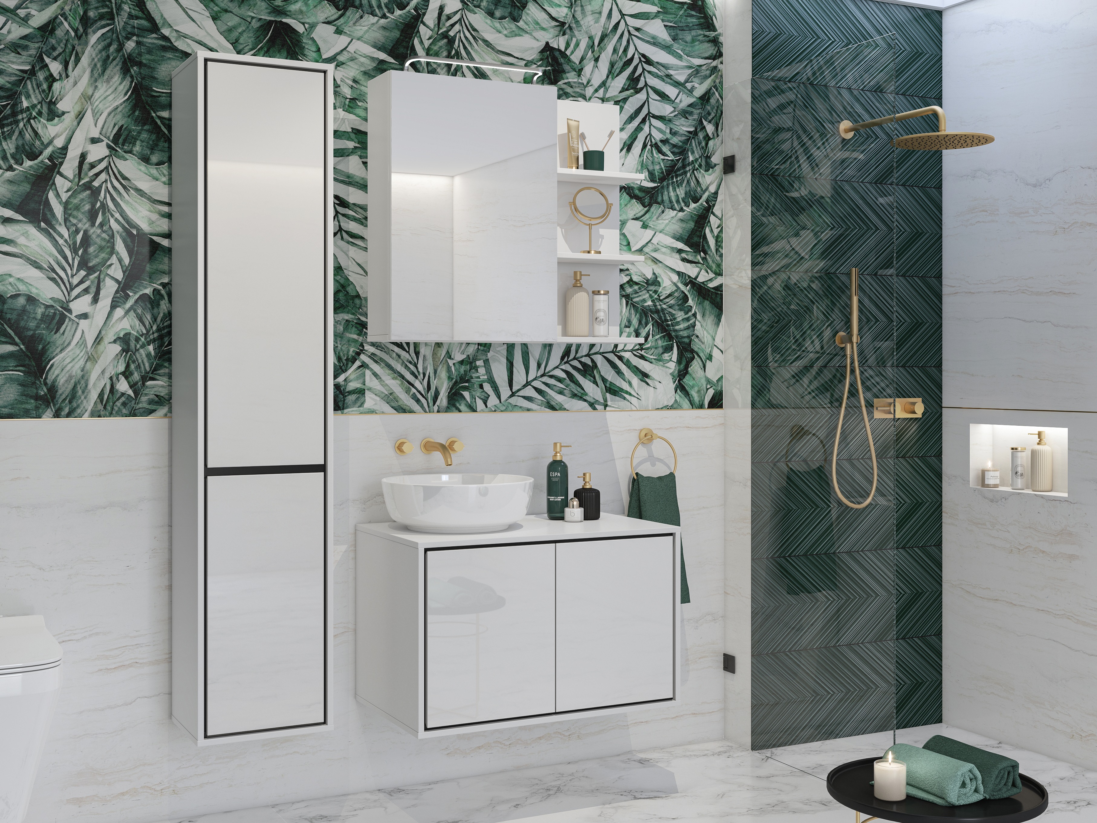 Ensemble de salle de bain Tecavu 105 (Blanc brillant + Blanc)