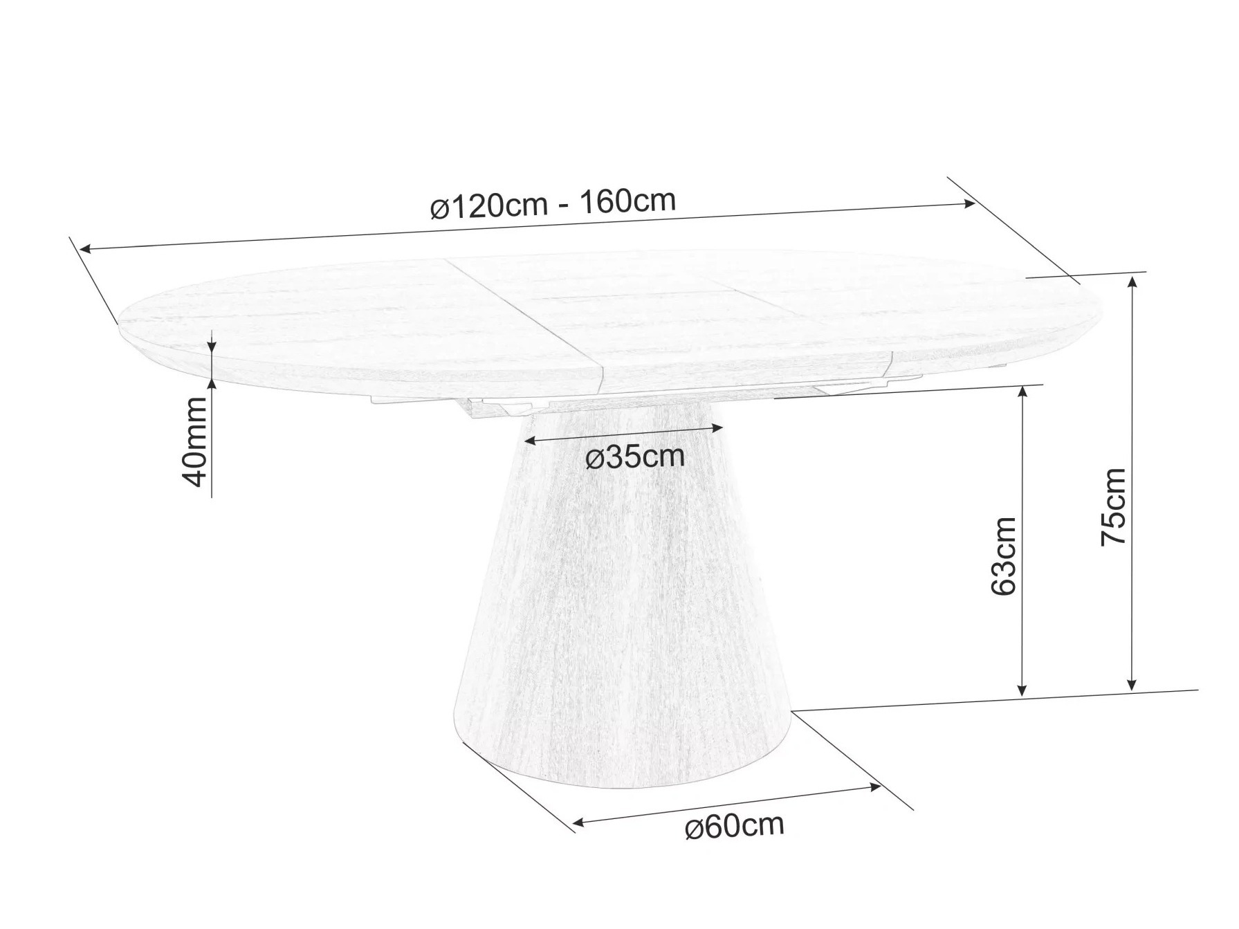 Table Detroit 920 (Marbre gris + Noir)