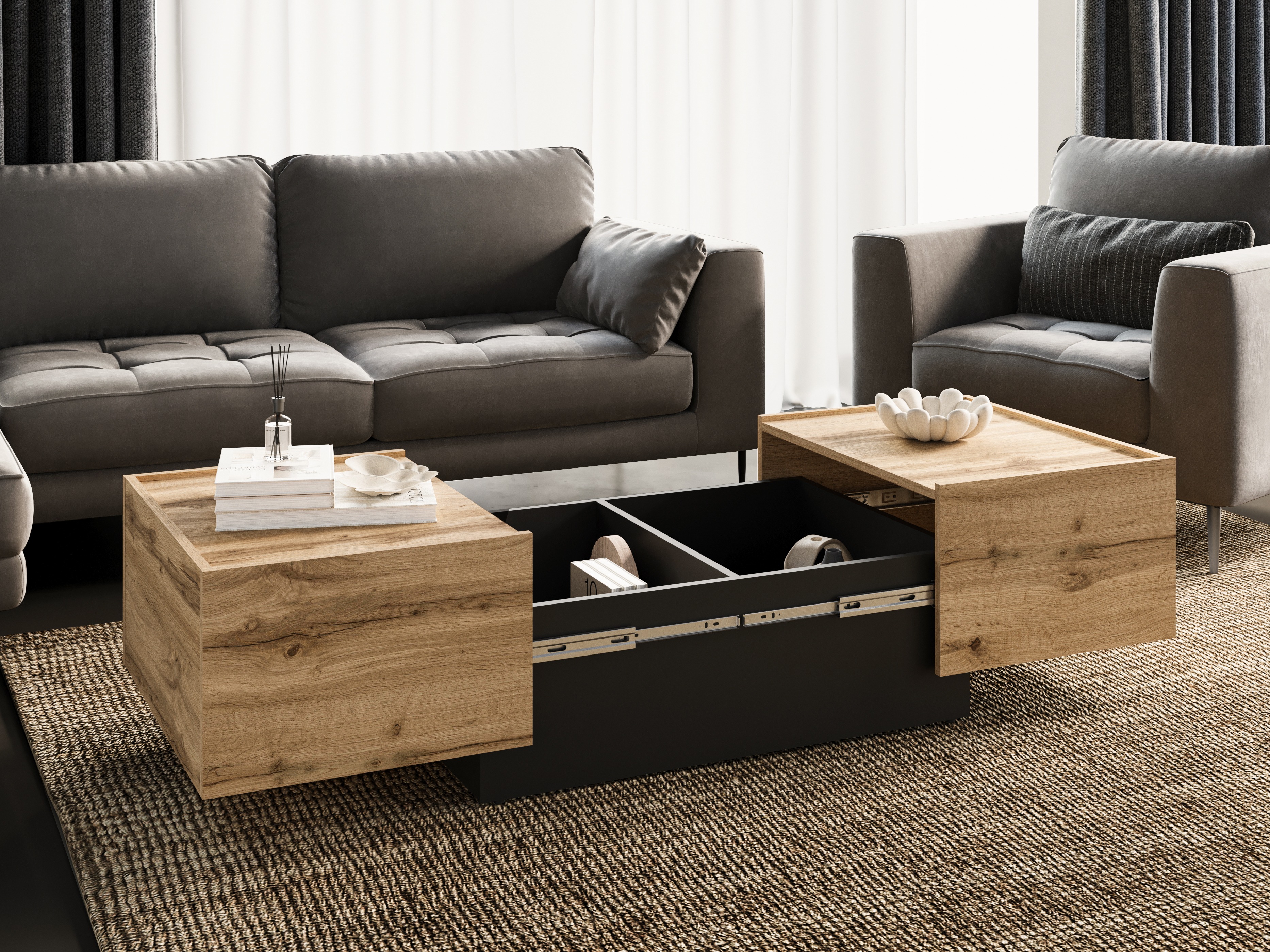 Table basse transformateur Austin 380 (Chêne wotan + Noir)