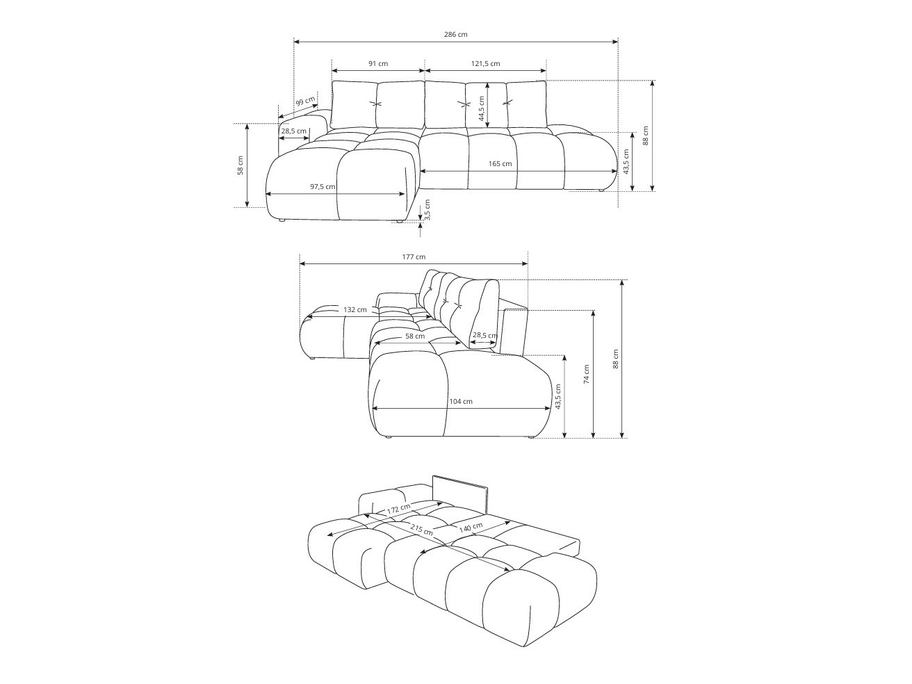 Canapé d'angle Kingston 156 (Flow 01)