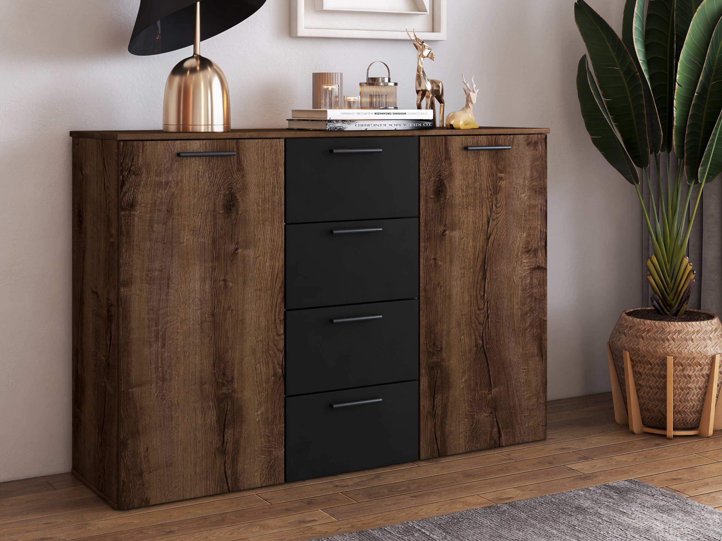 Commode Melvele 101 (Chêne du Monastery + Noir)