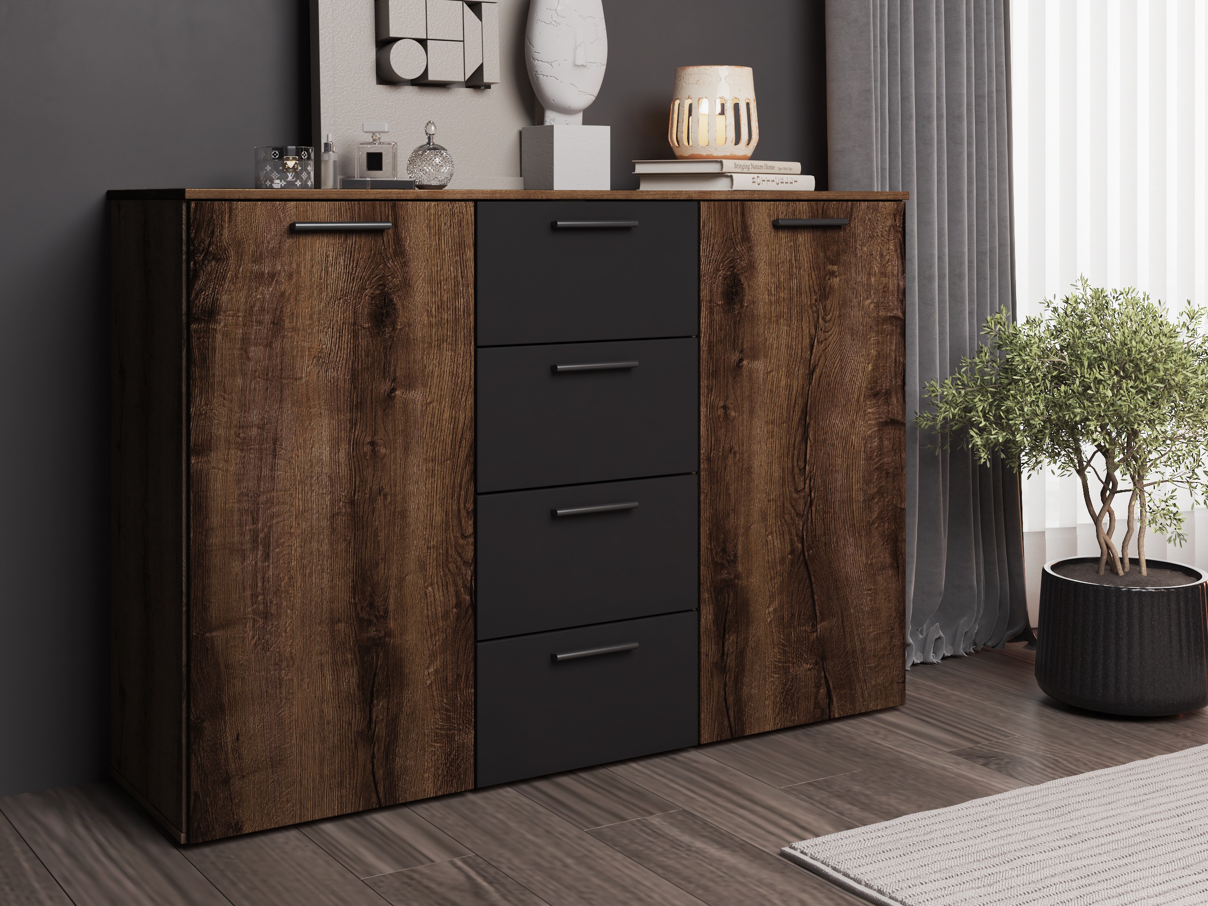 Commode Melvele 101 (Chêne du Monastery + Noir)