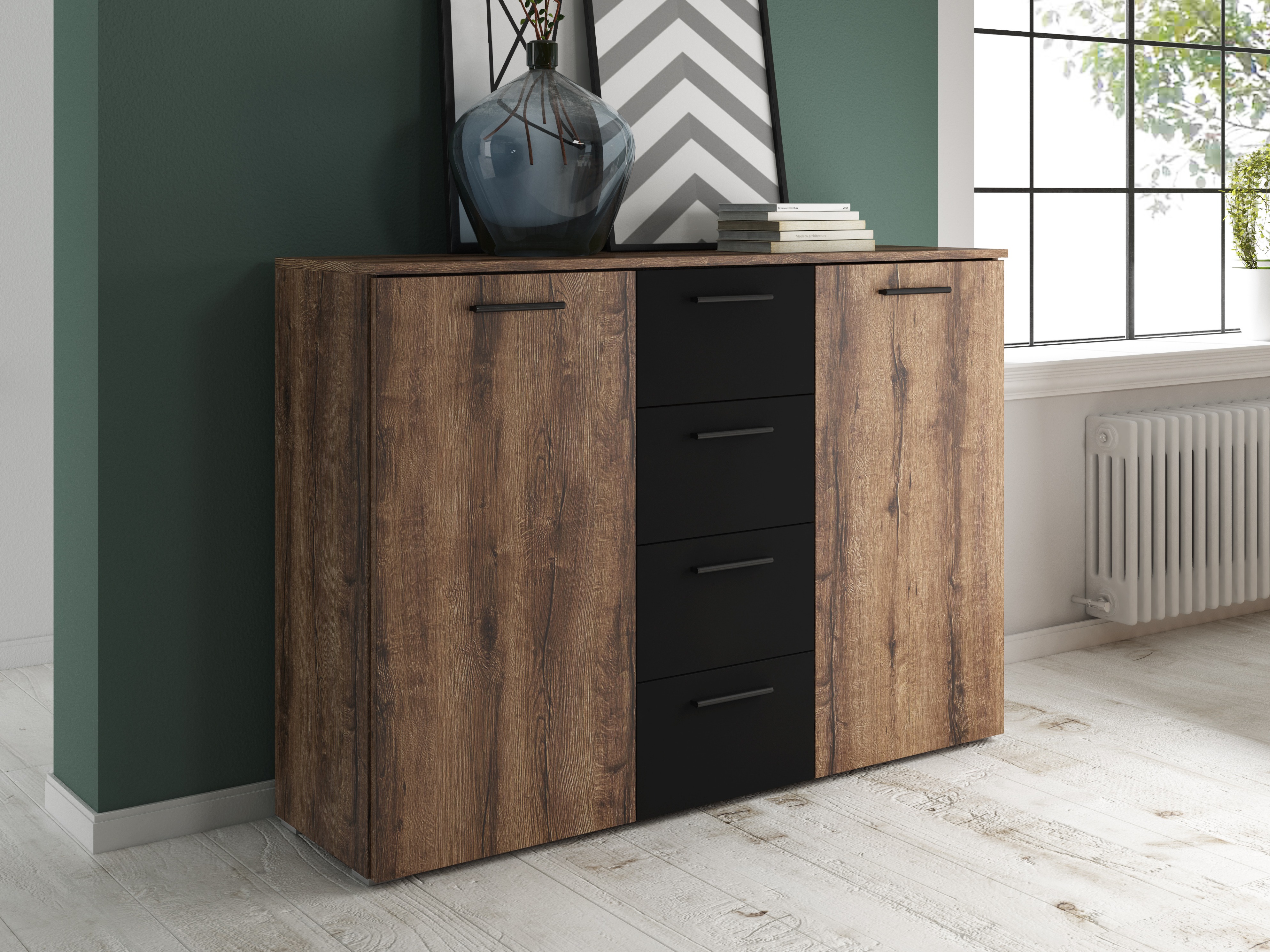 Commode Melvele 101 (Chêne du Monastery + Noir)