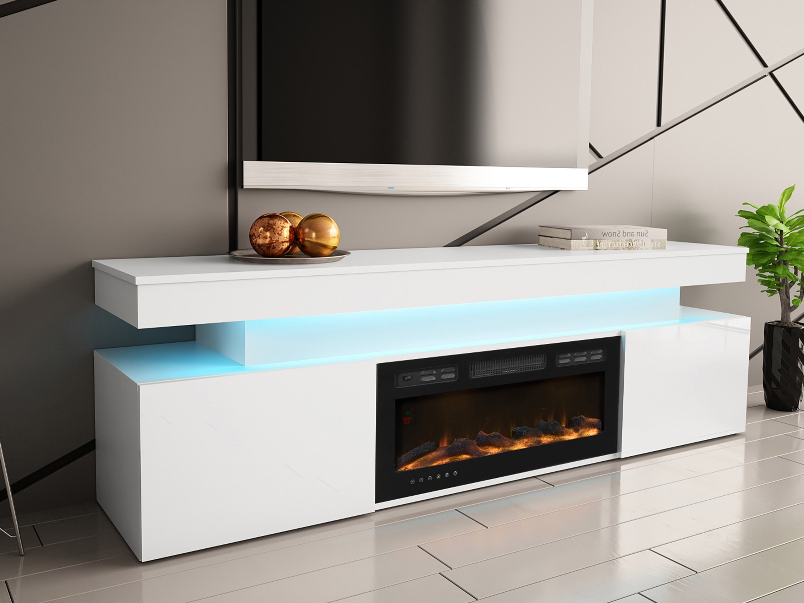 Meuble TV Monfero 104 (Blanc + Blanc brillant)