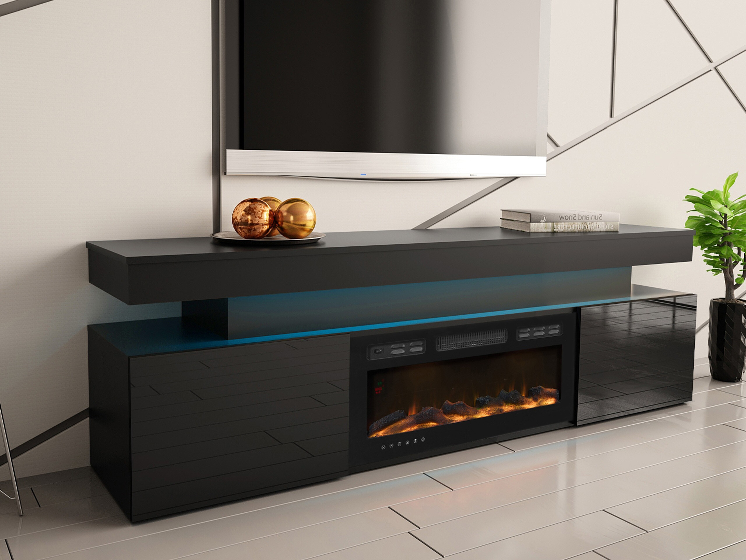 Meuble TV Monfero 104 (Noir + Noir brillant)