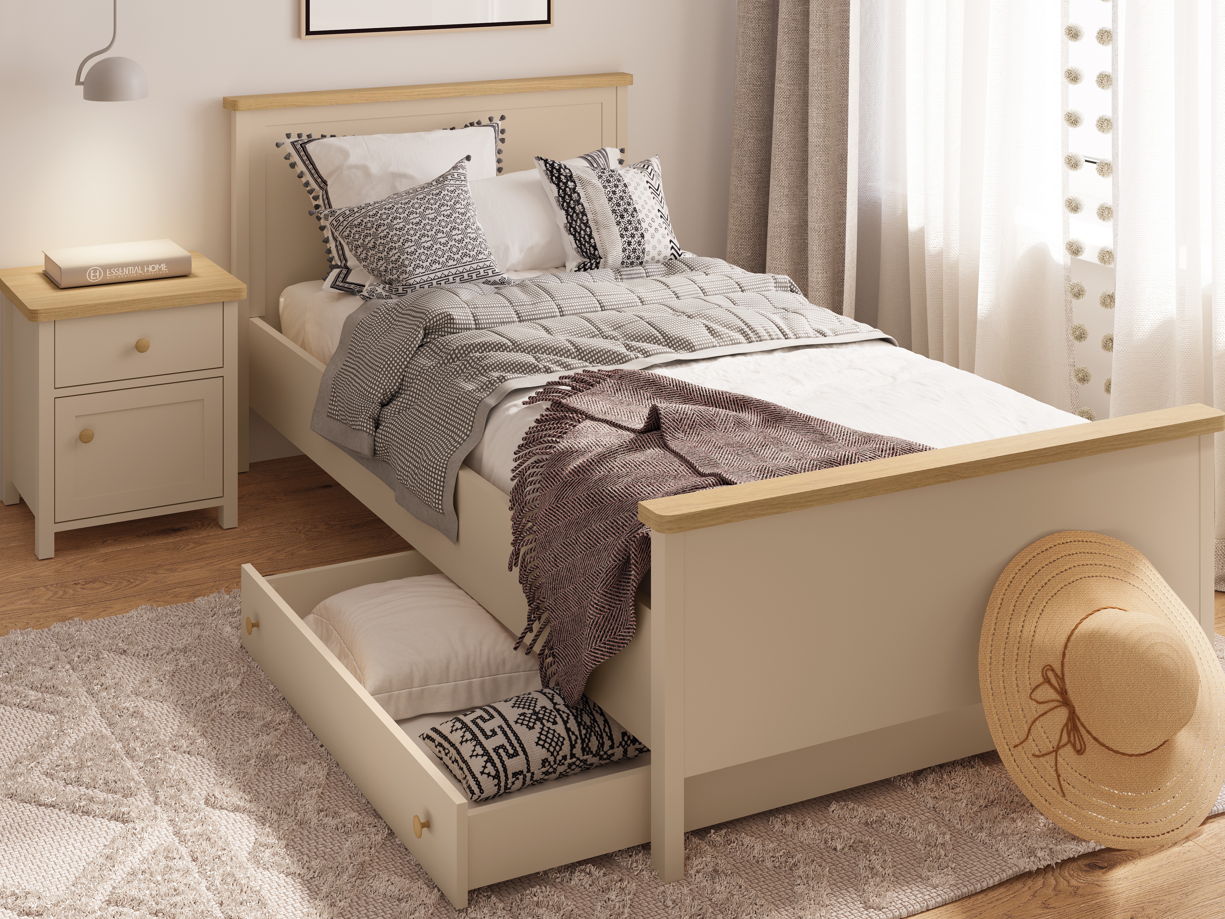 Lit Romelbo 148 (Beige + Chêne)