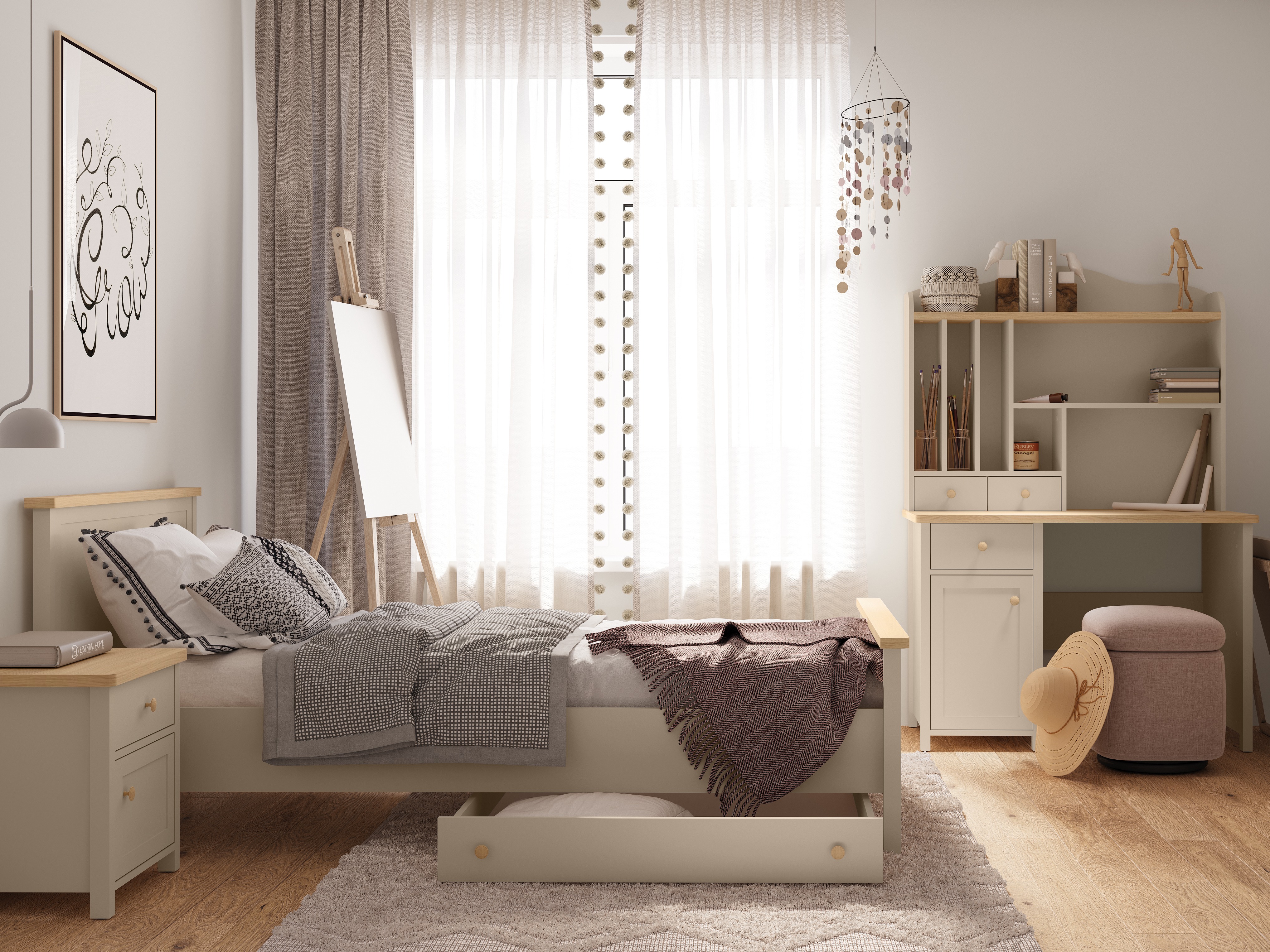 Lit Romelbo 148 (Beige + Chêne)